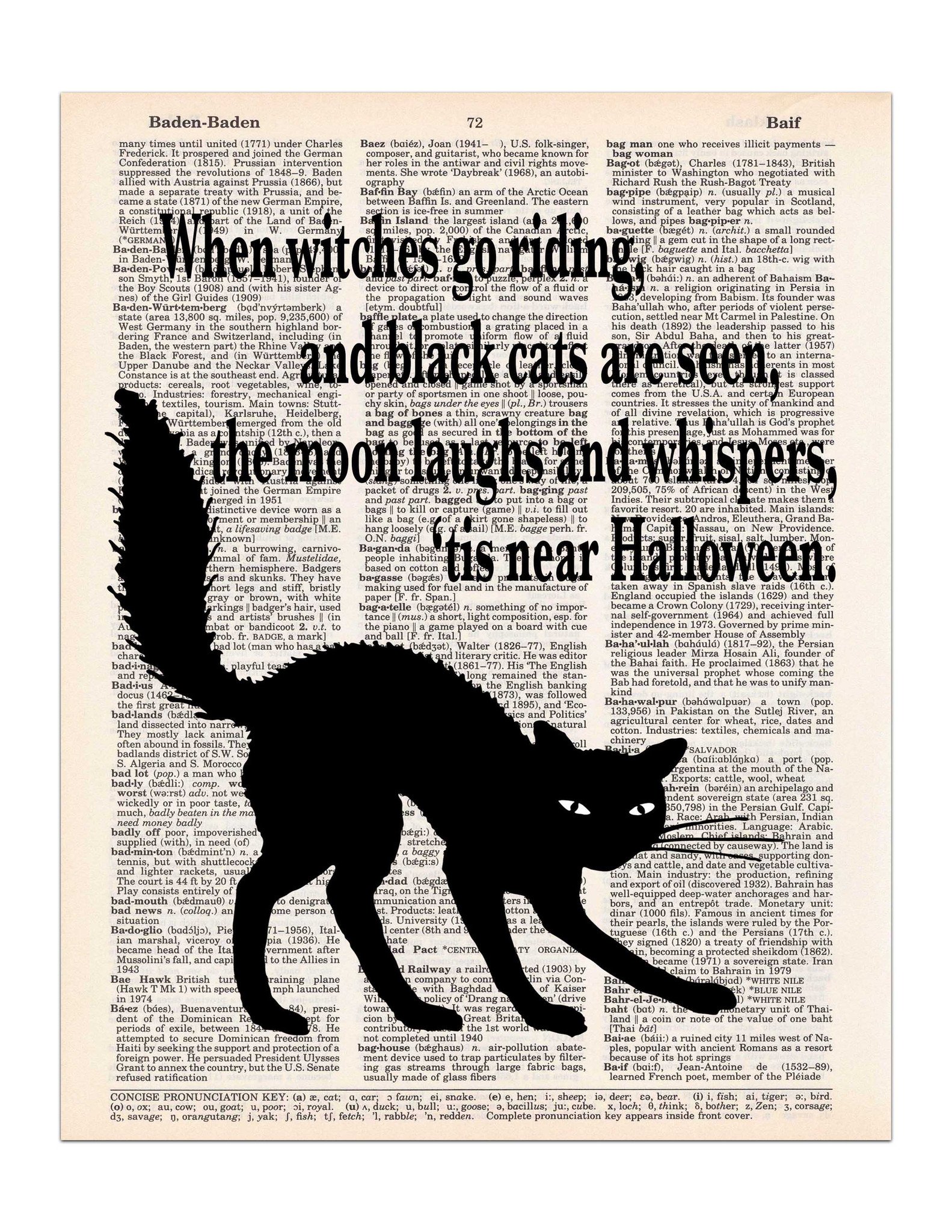 Halloween Black Cat Poem, Dictionary Print, Dictionary Art, Gothic ...