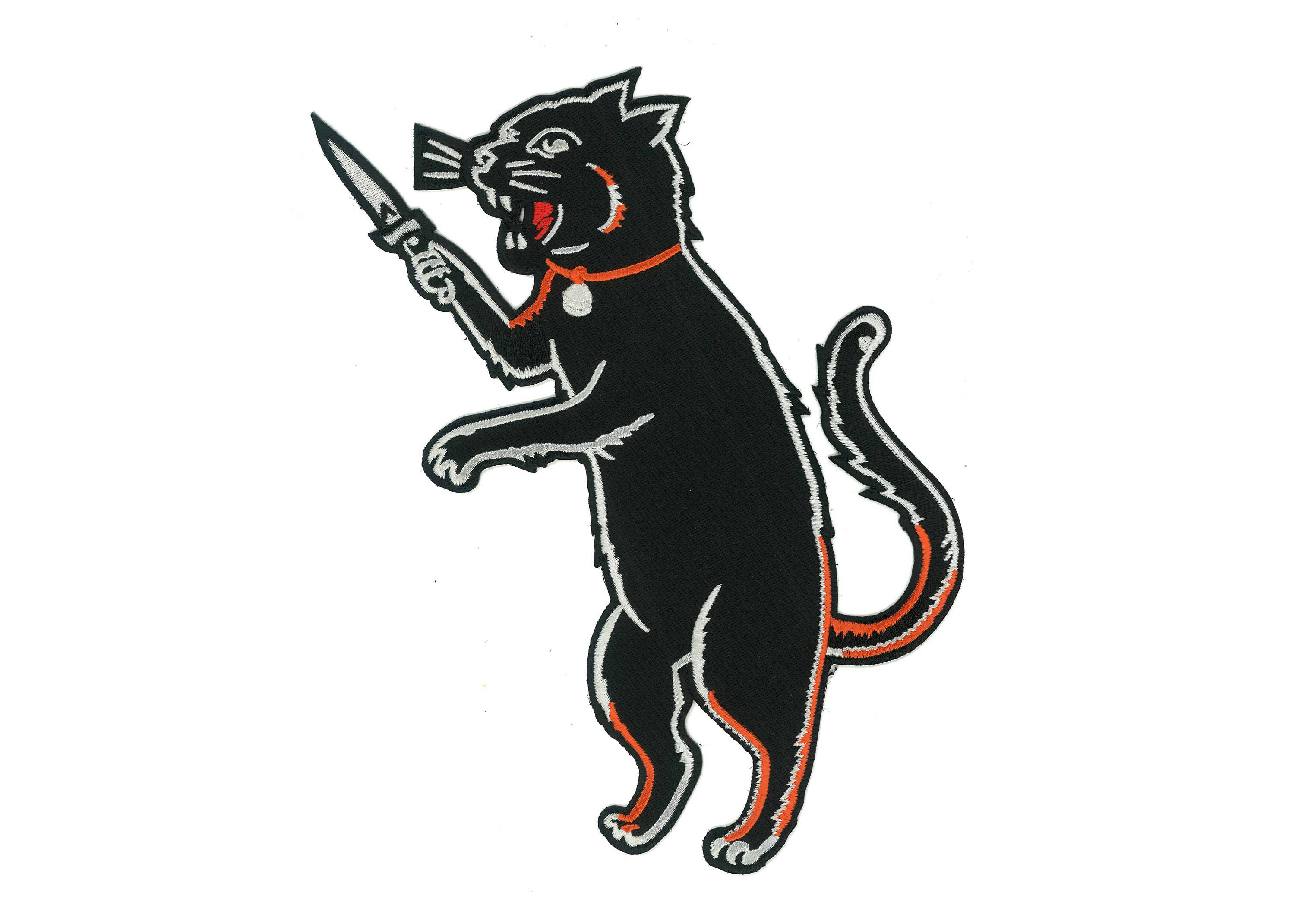 GIANT Back Jacket Patch Iron On Black Cat Switchblade dagger