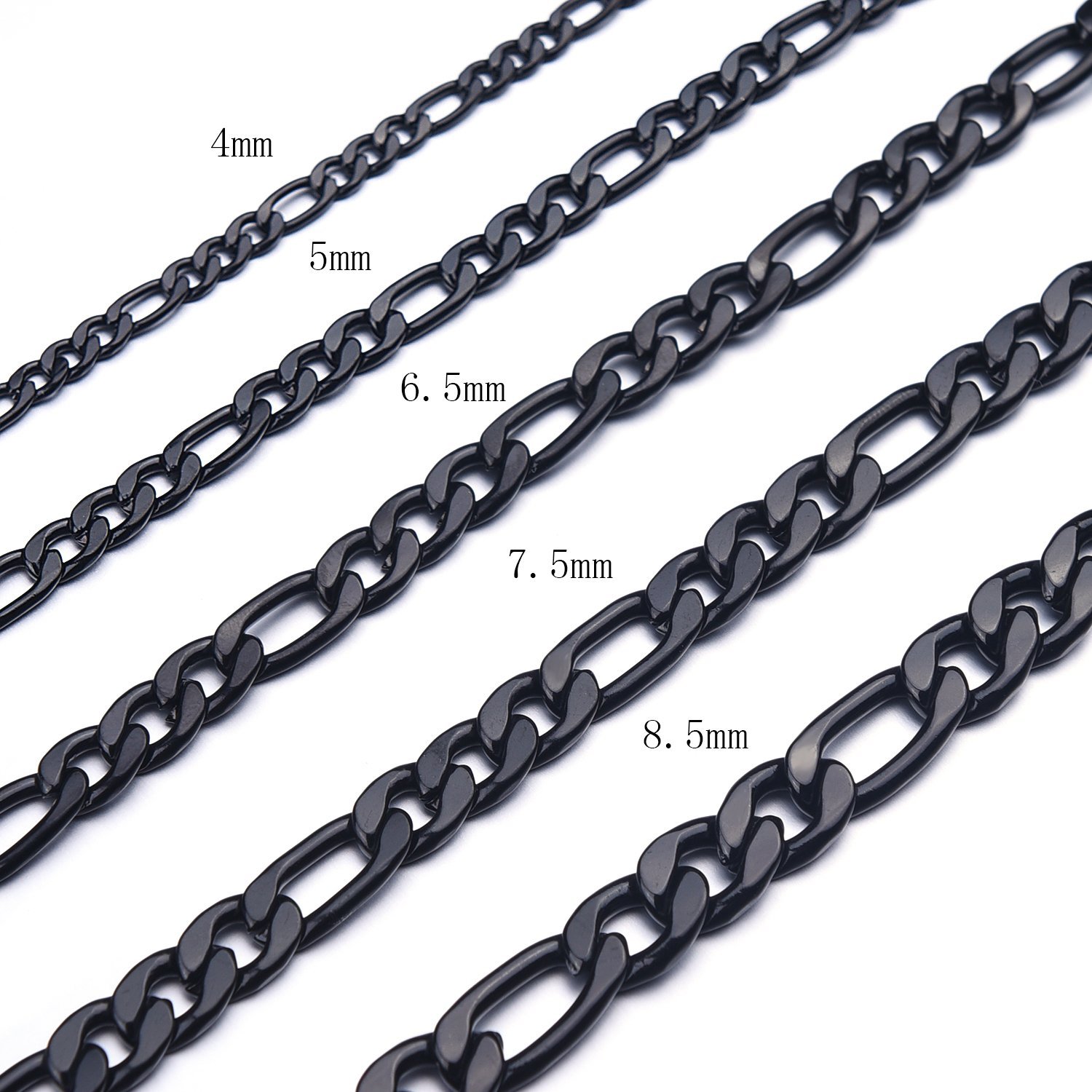 Bowisheet 16 Inches 4MM Black Figaro Chain Necklace Stainless Steel ...