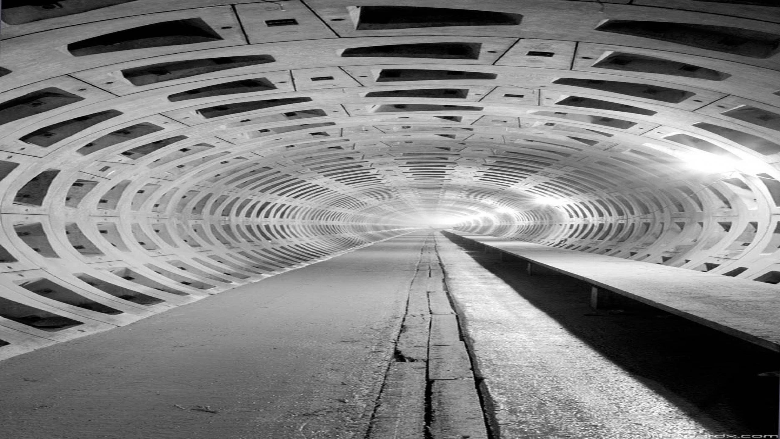 black and white concrete tunnel full hd android - 2560 x 1440