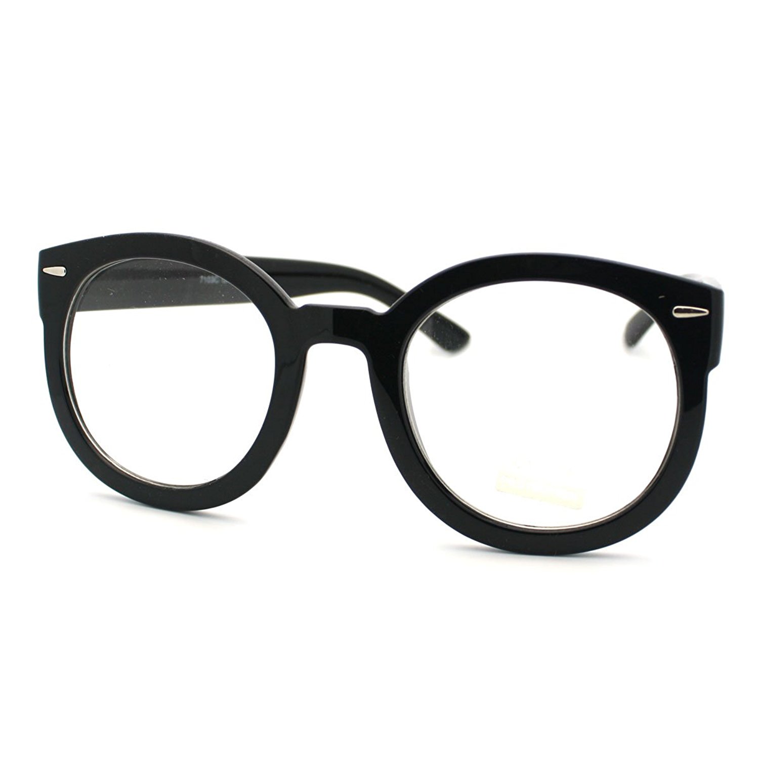 Amazon.com: Black Oversized Round Thick Horn Rim Clear Lens Fashion ...