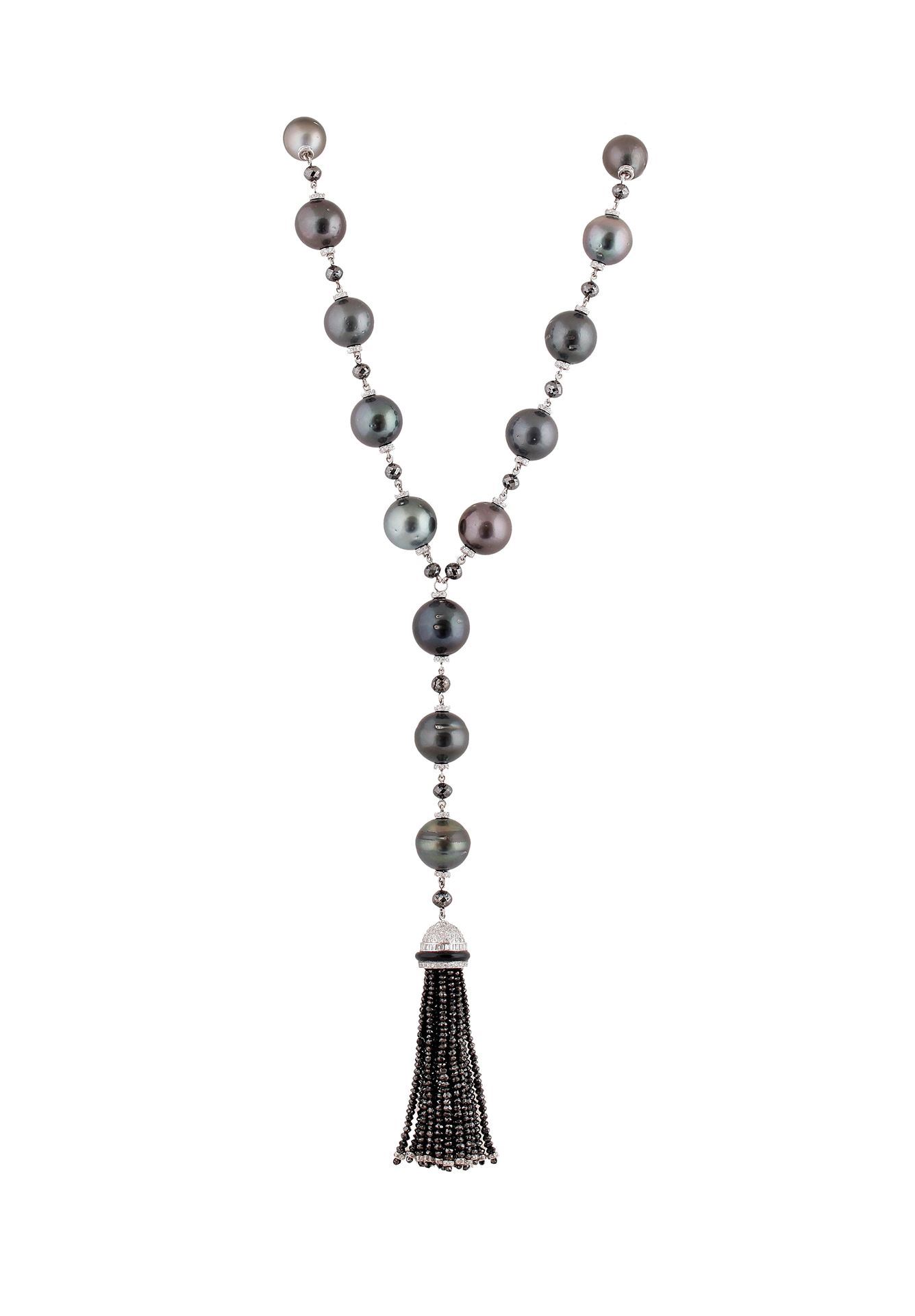 Nigaam--18k Tahitian Pearl and Black Diamond Y-Tassel Necklace