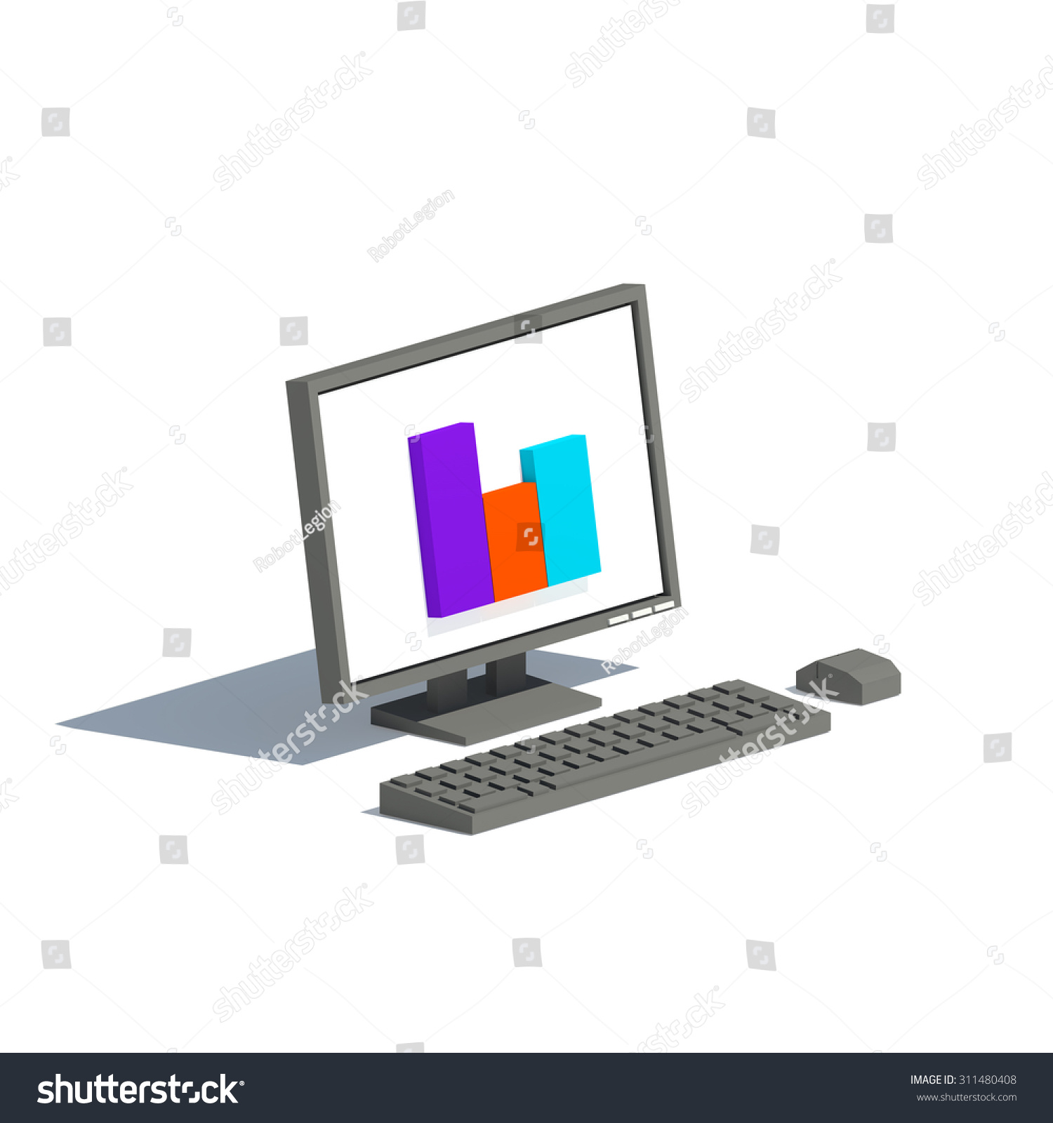 Low Poly Black Gray Computer Monitor Stock Illustration 311480408 ...
