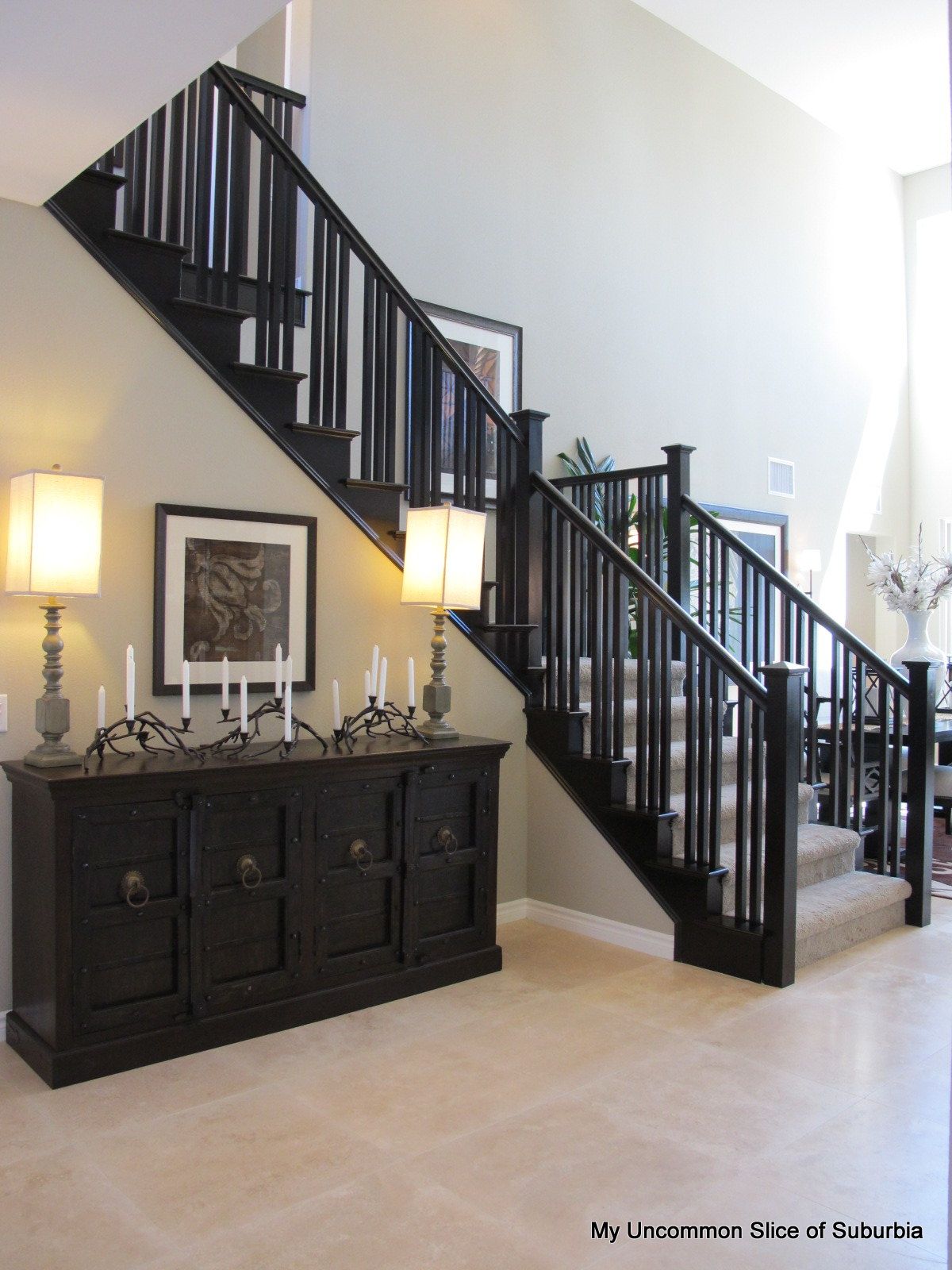 Black and White Model Home Tour | Black banister, Banisters and Room