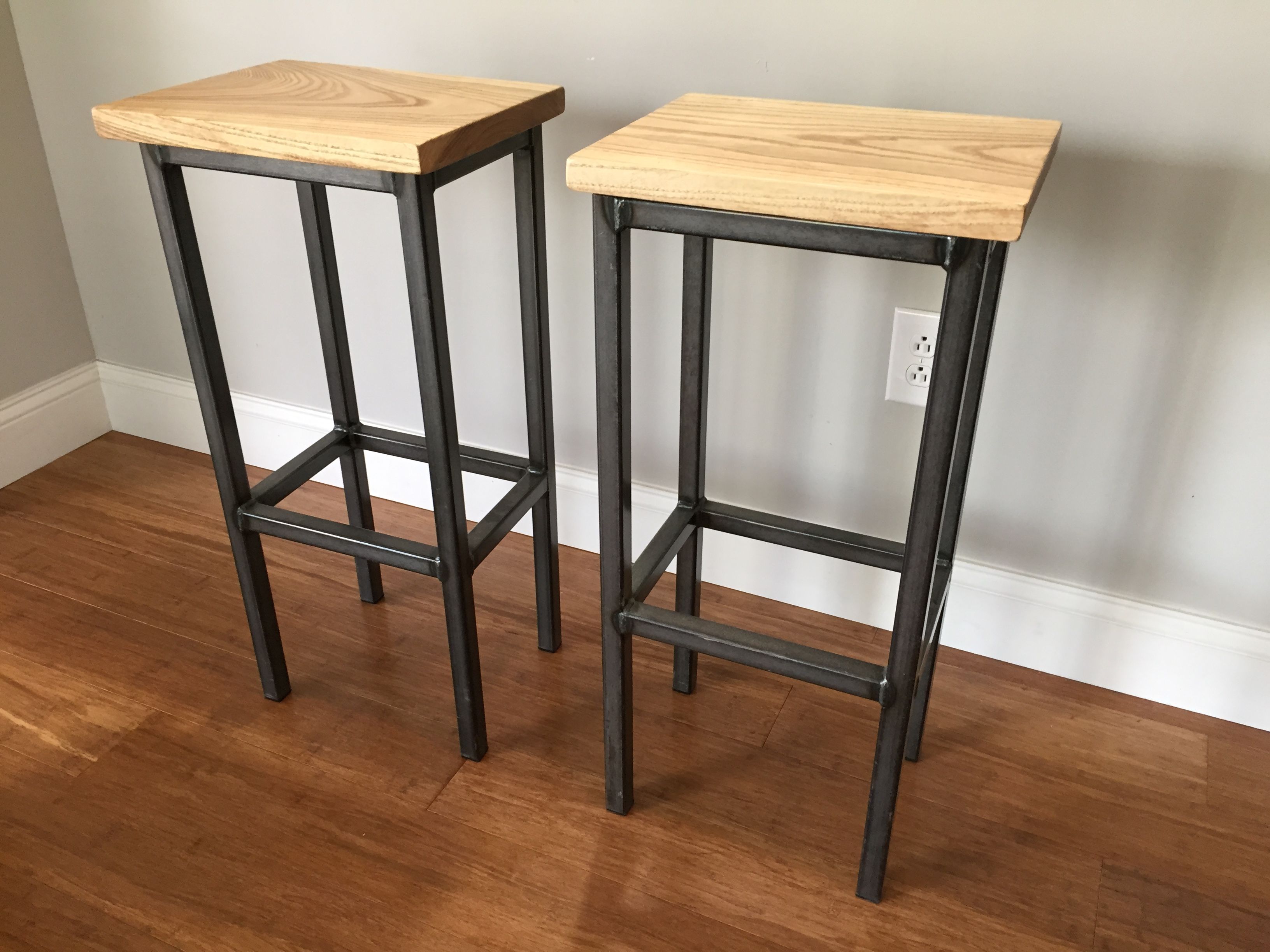 Hand Crafted Black Ash Wood Bar Stools W/Steel Frame - Handmade In ...