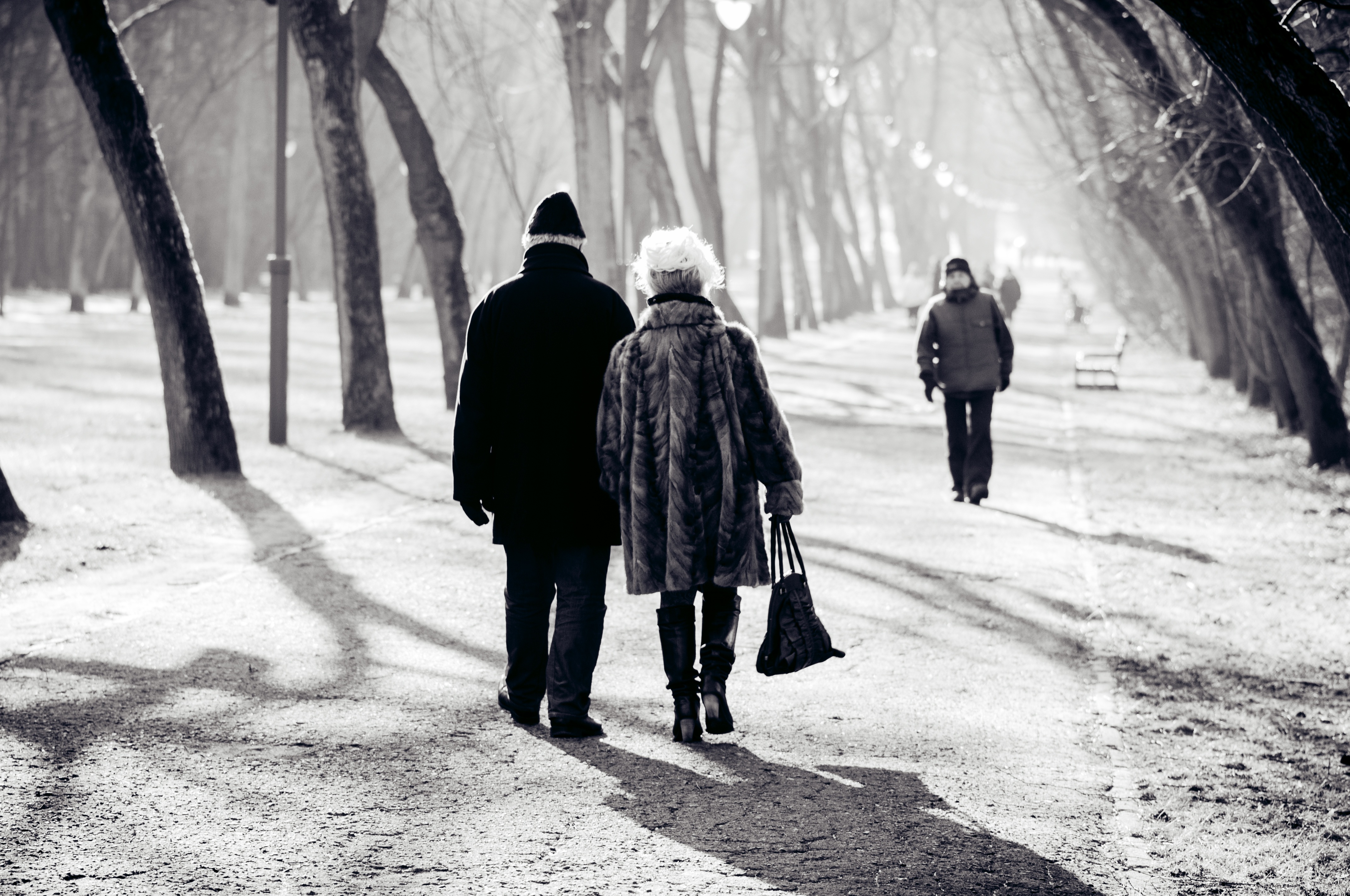 Free Images : man, nature, snow, winter, black and white, woman ...