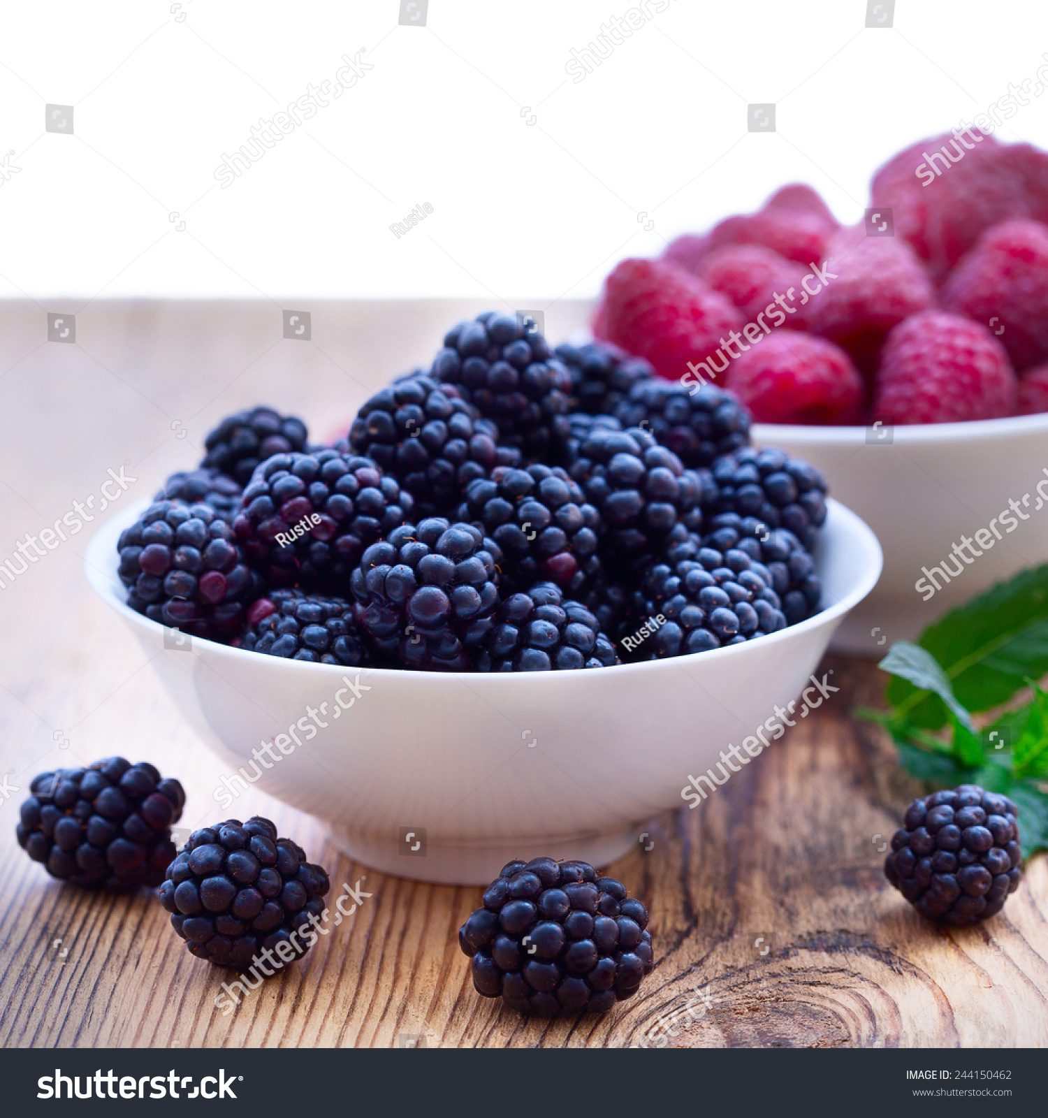 Fresh Blackberries Raspberries White Cup On Stock Photo 244150462 ...