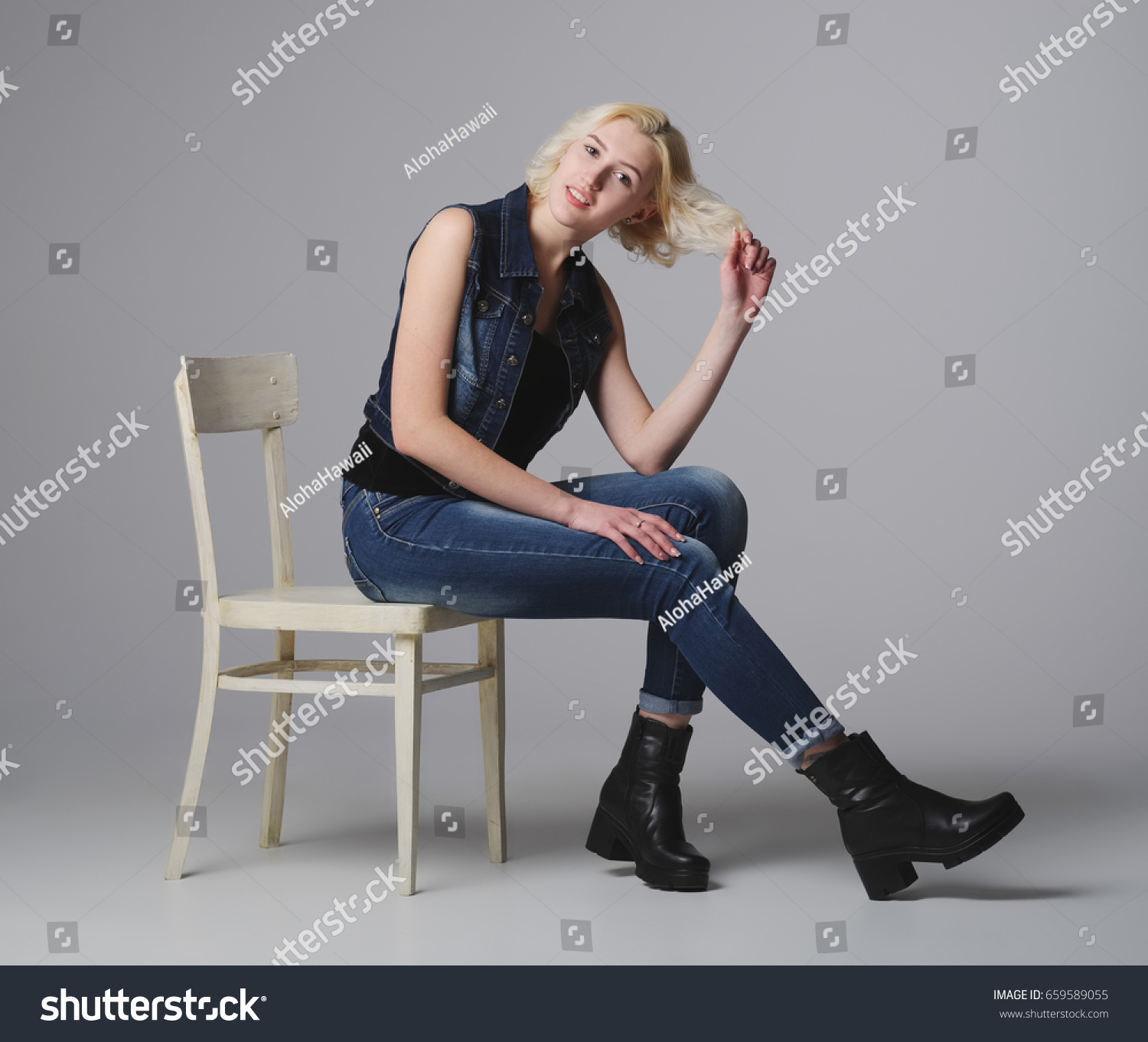 Blonde girl posing photo
