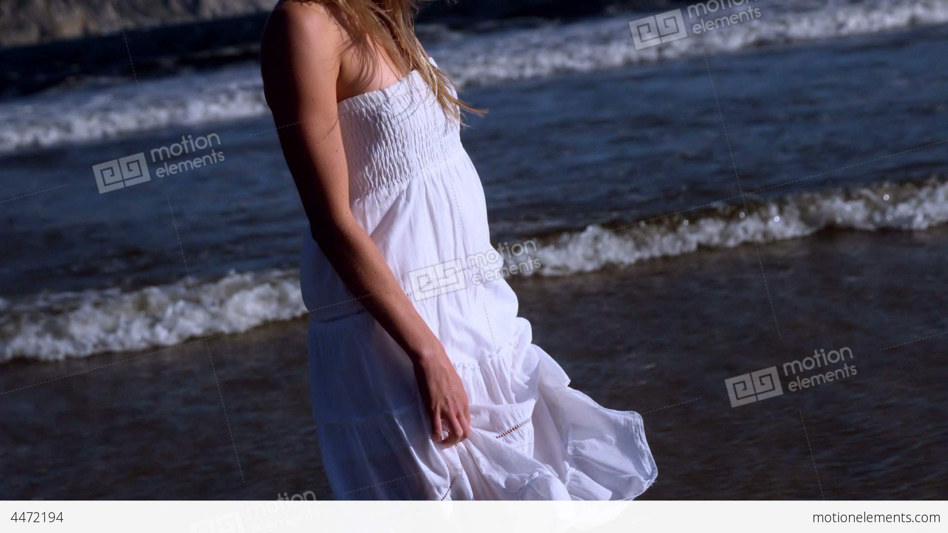 Beautiful Blonde Walking In White Dress On Sunny D Stock video ...