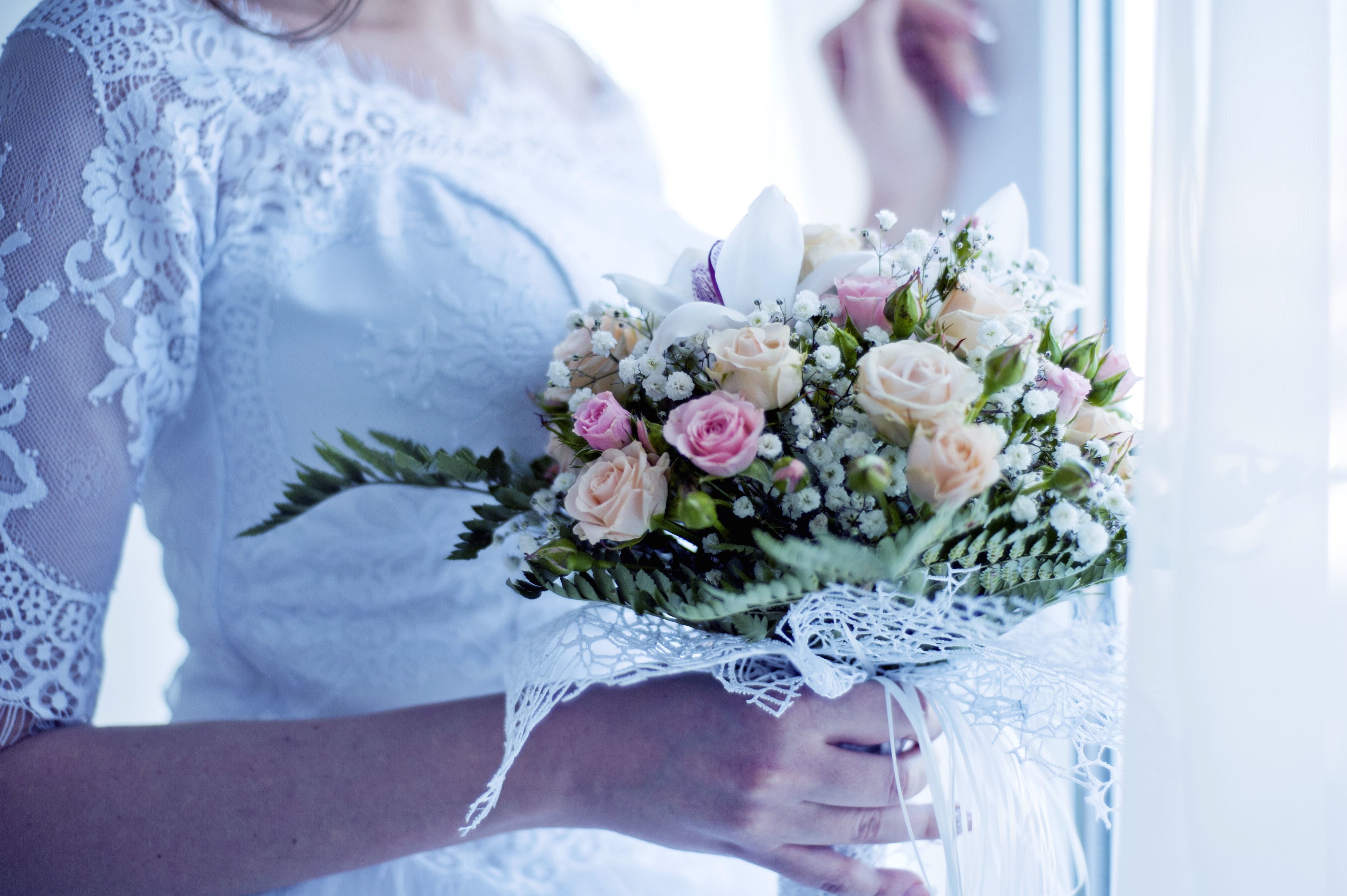 Free picture: bride, wedding dress, beautiful, blooming flowers, woman
