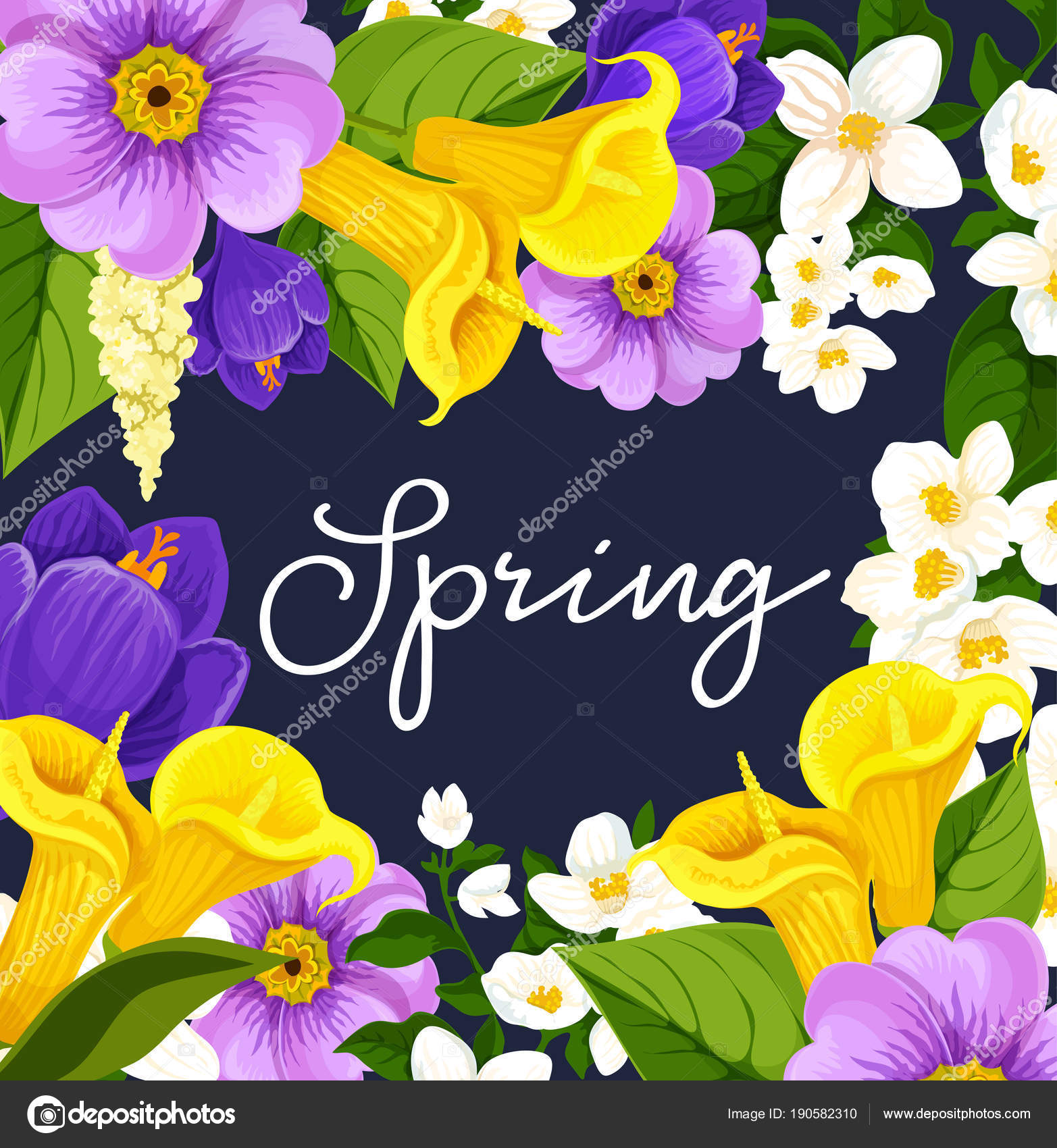 Vector springtime blooming flowers poster — Stock Vector ...