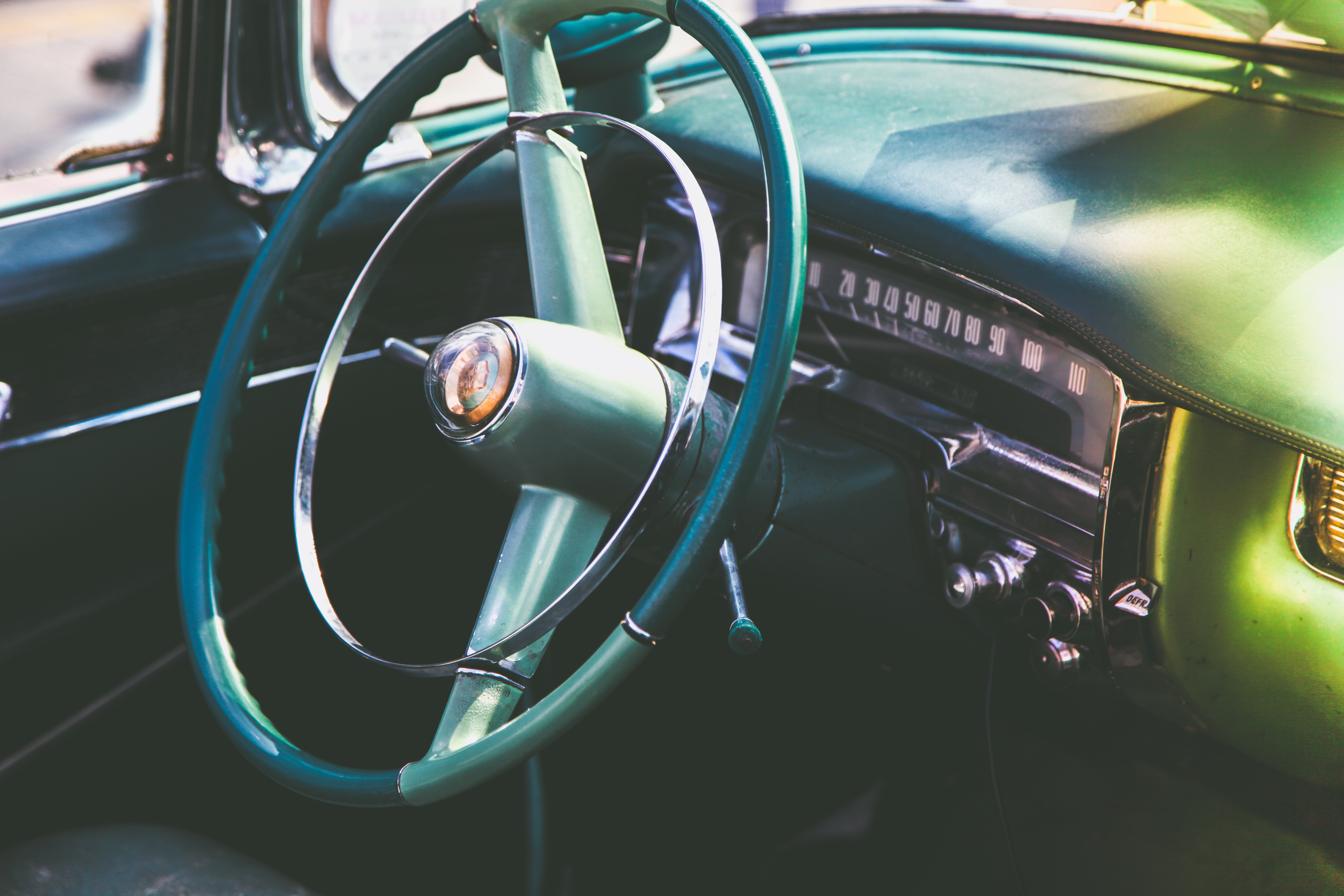 Blue car steering wheel photo