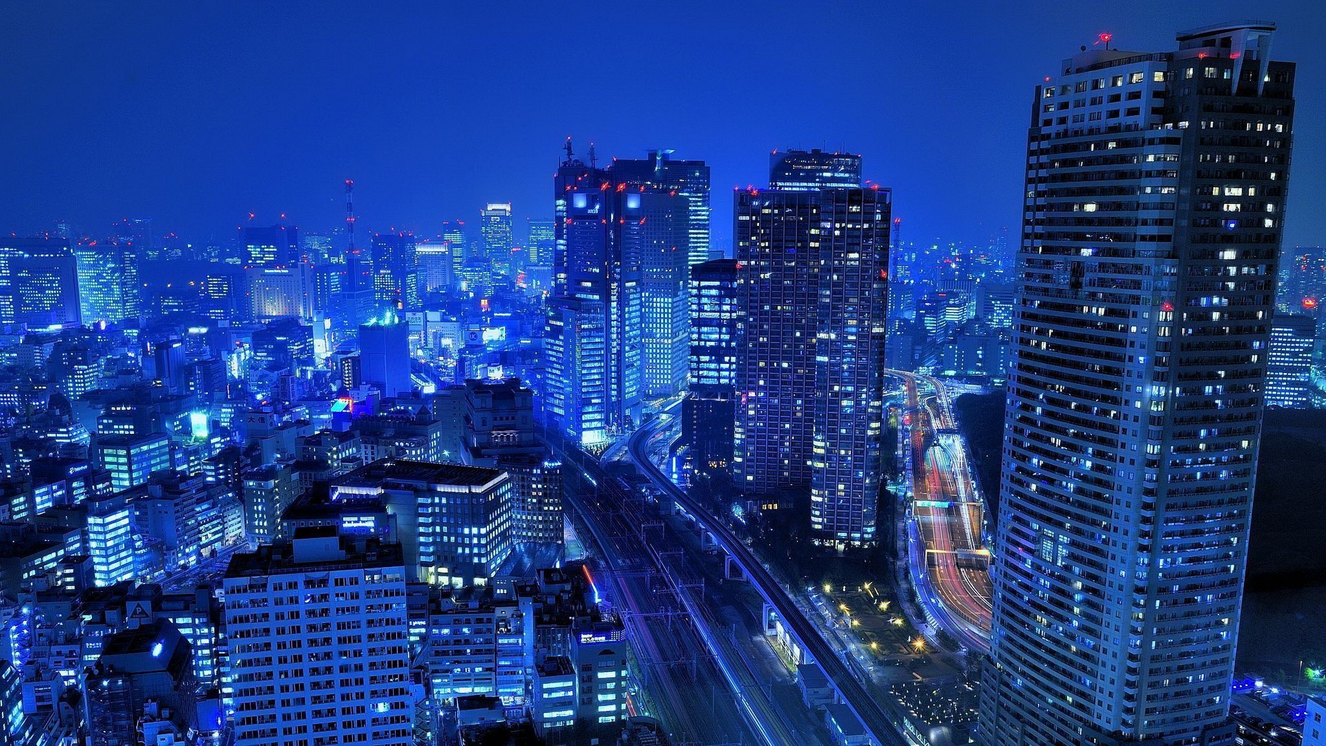 Skyscrapers: Blue City Asia Japan Tokyo Night Image for HD 16:9 High ...