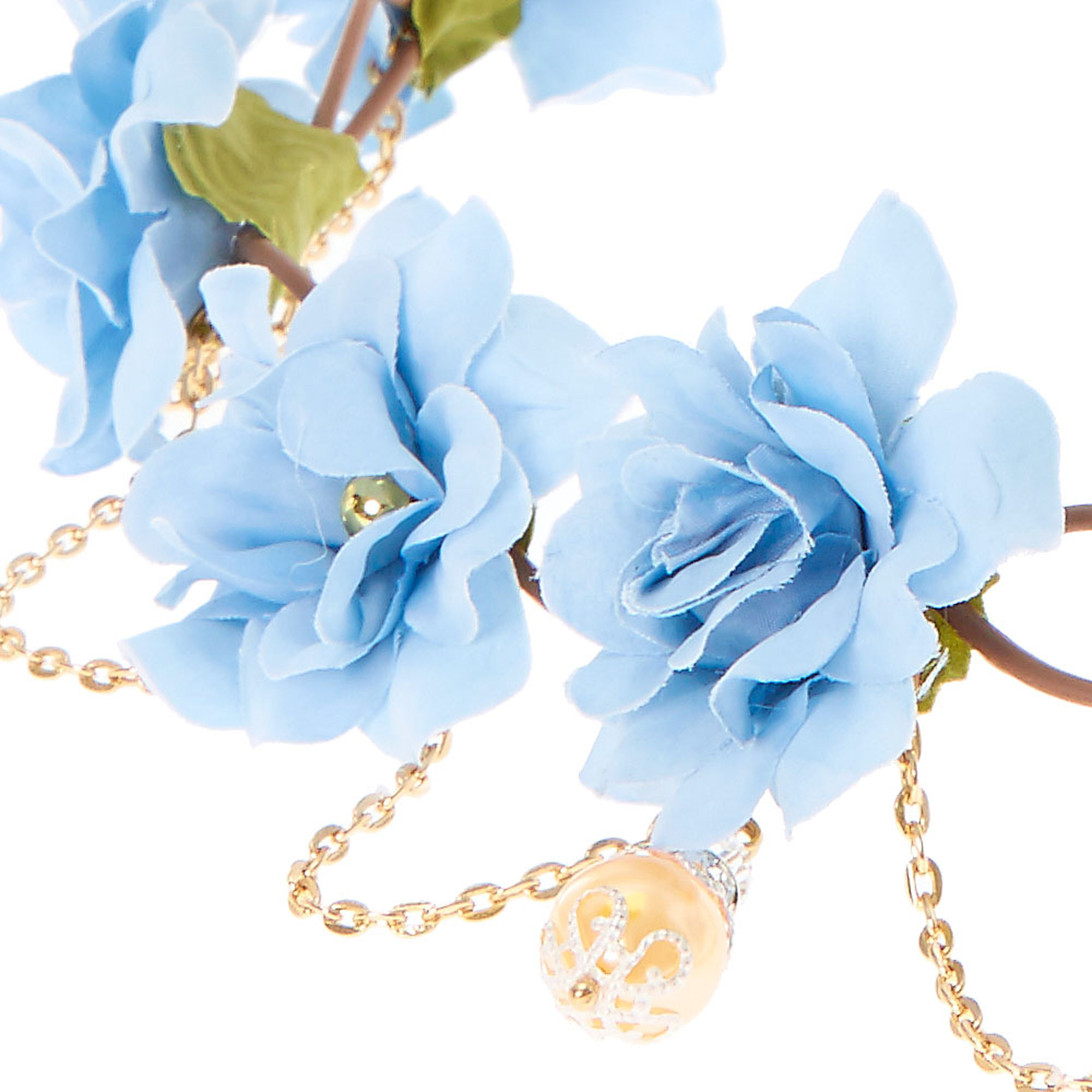 Blue Flowers & Golden Chain Hair Flower Crown | Icing US