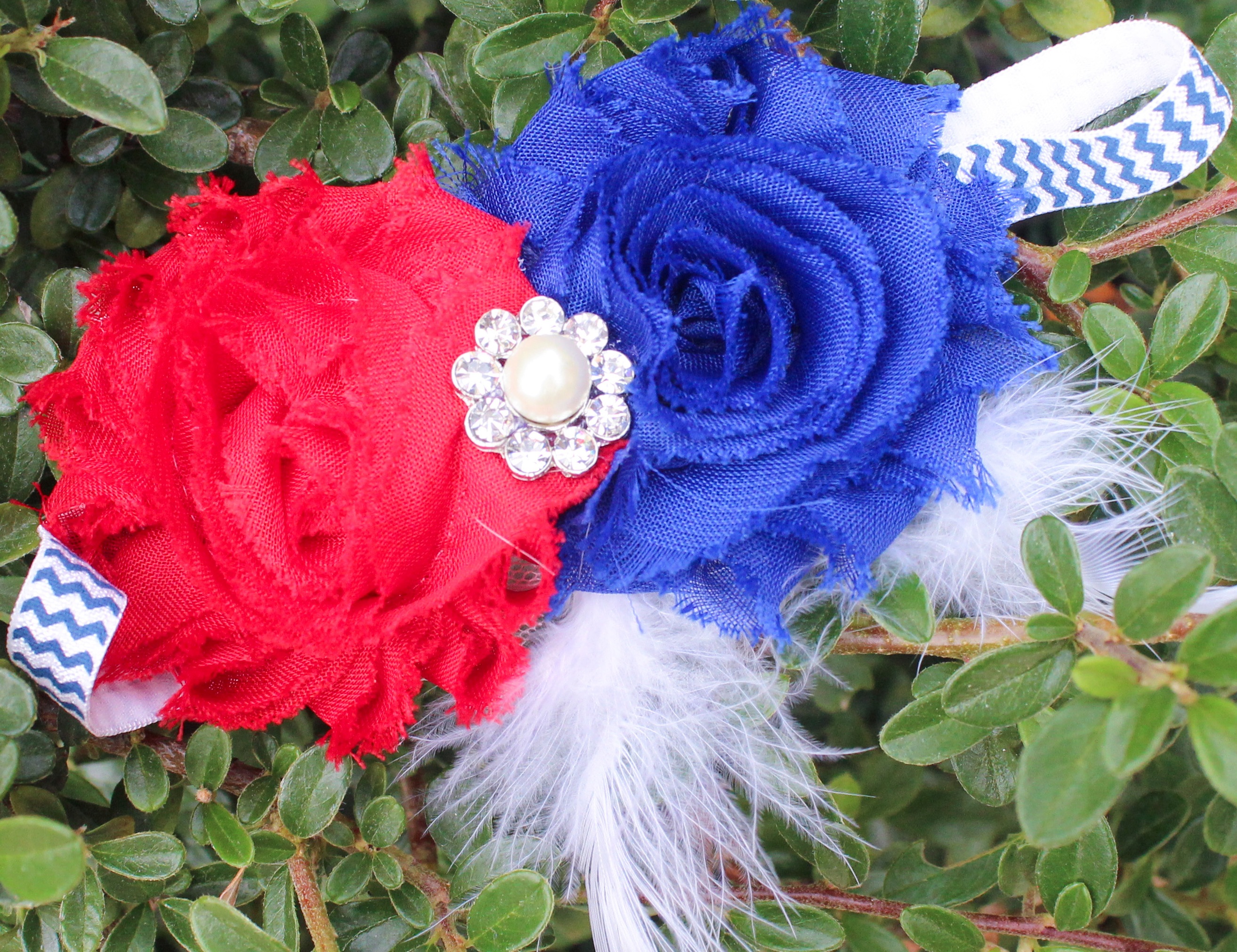 Patriotic Headband with red and blue flowers | Oh So Chic Boutique