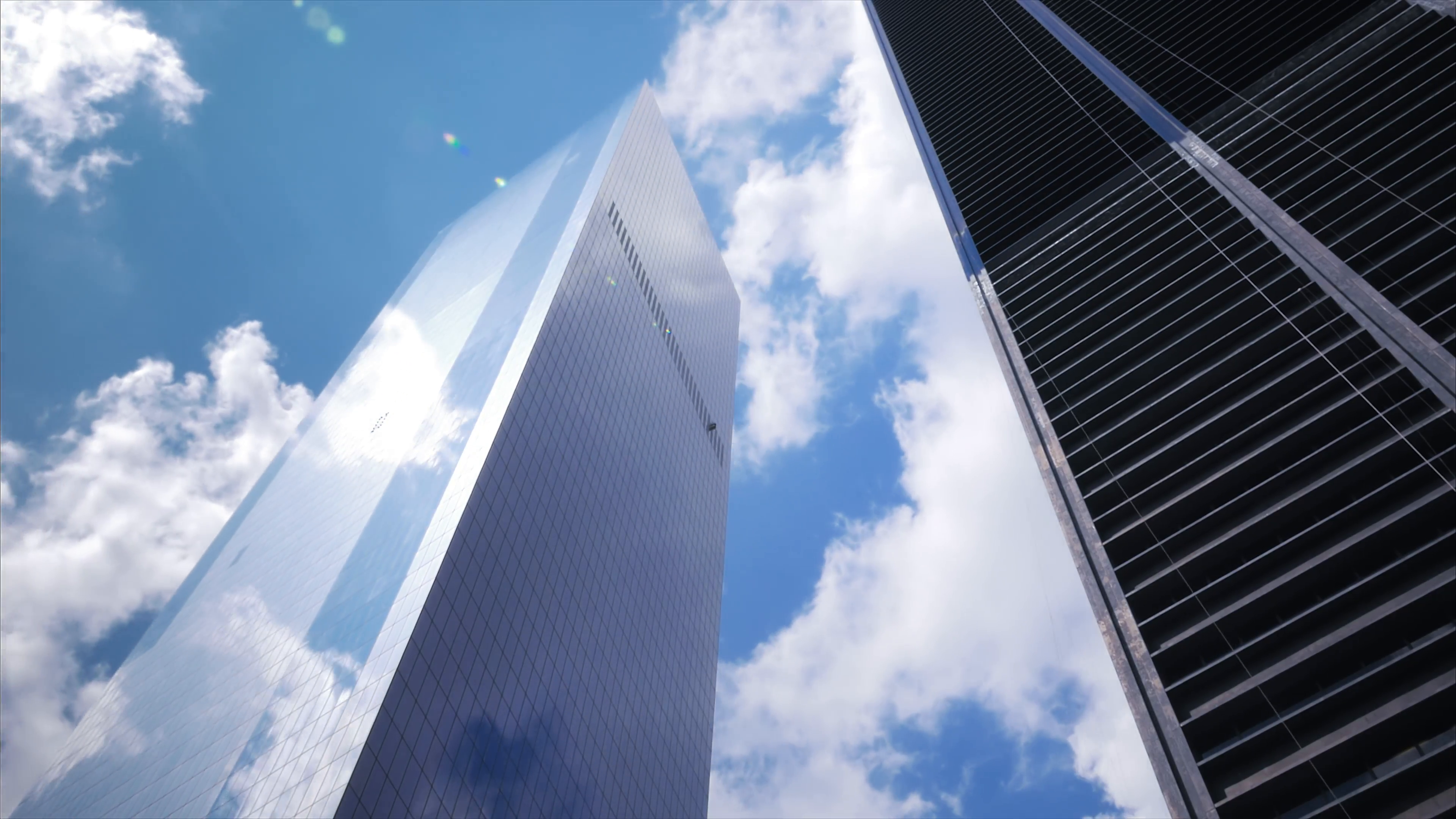 NYC skyscrapers glass mirror facade blue sky clouds reflection New ...