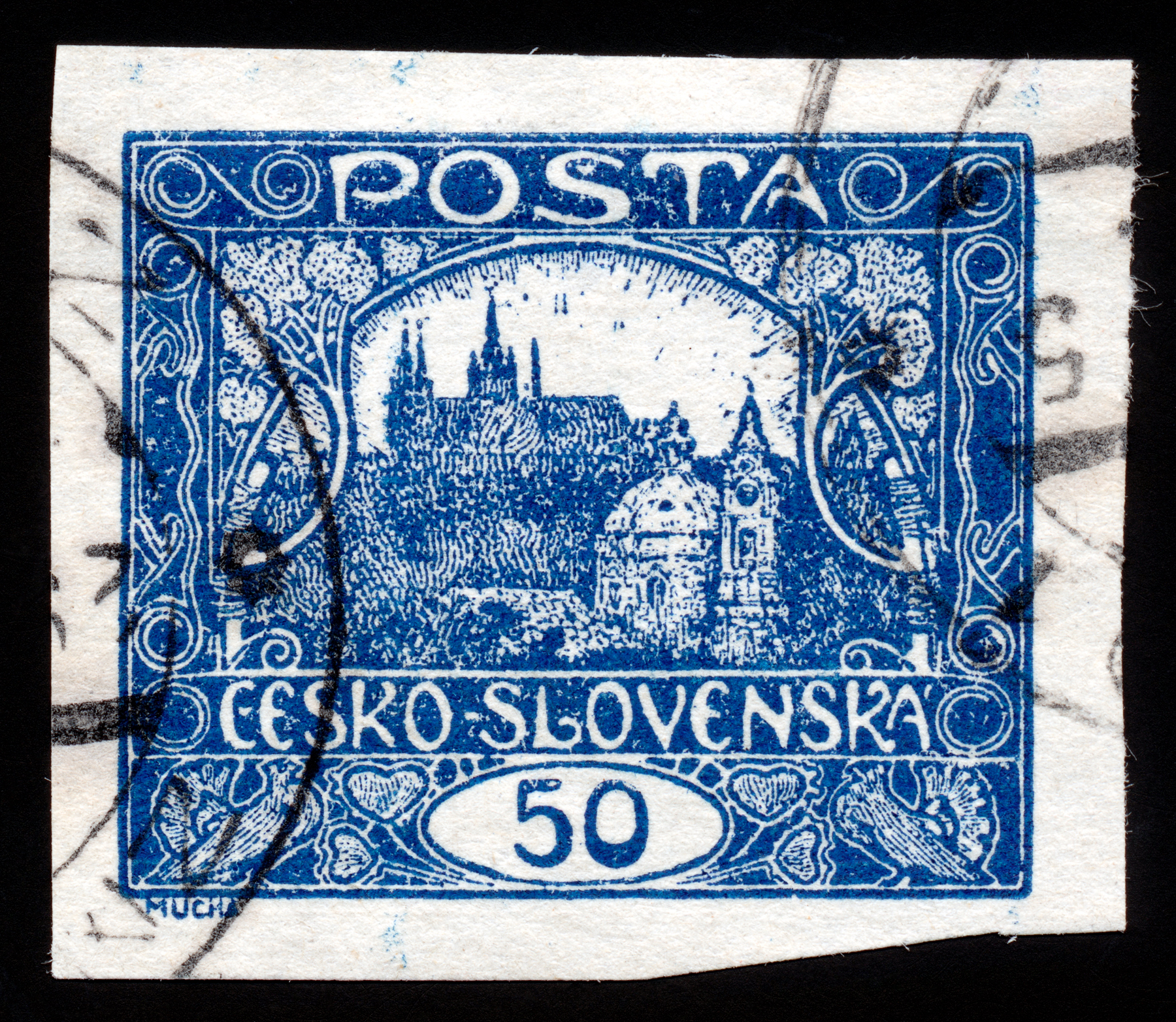 Blue hradcany castle stamp photo