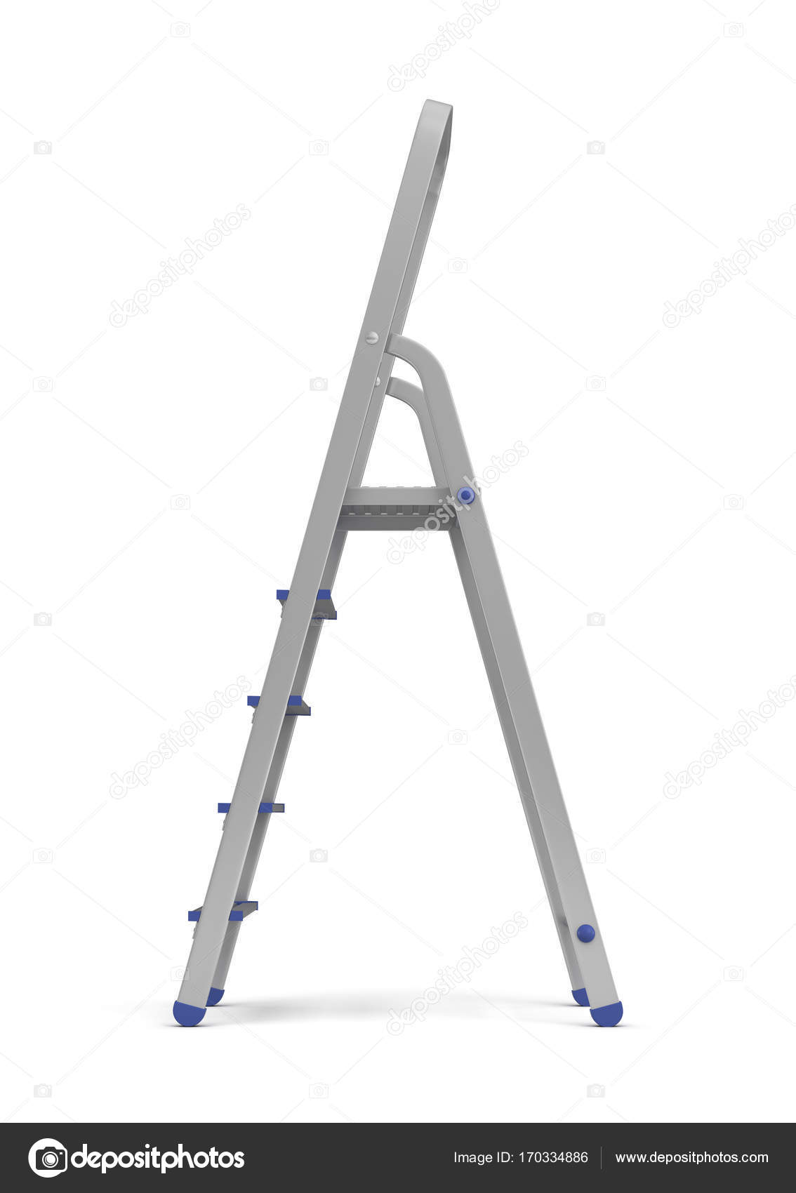 3d rendering of a metal builders step ladder with blue fittings in ...