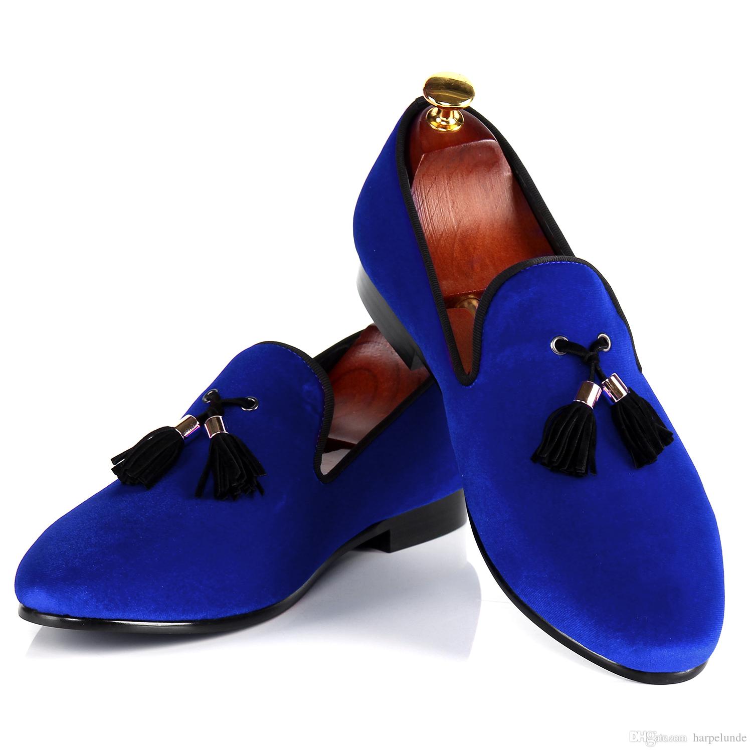 Harpelunde Blue Velvet Tassel Men Dress Shoes For Events Round Toe ...
