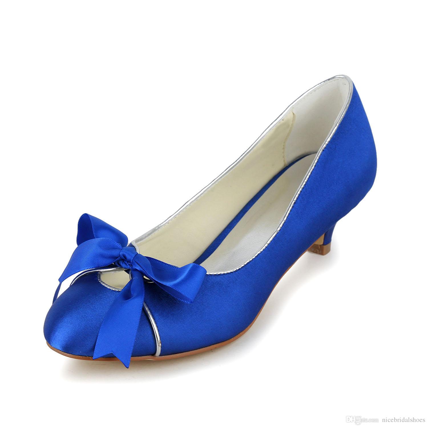 Royal Blue Wedding Dress Shoes 2016 Bridal Low Heel Heel Kitten ...