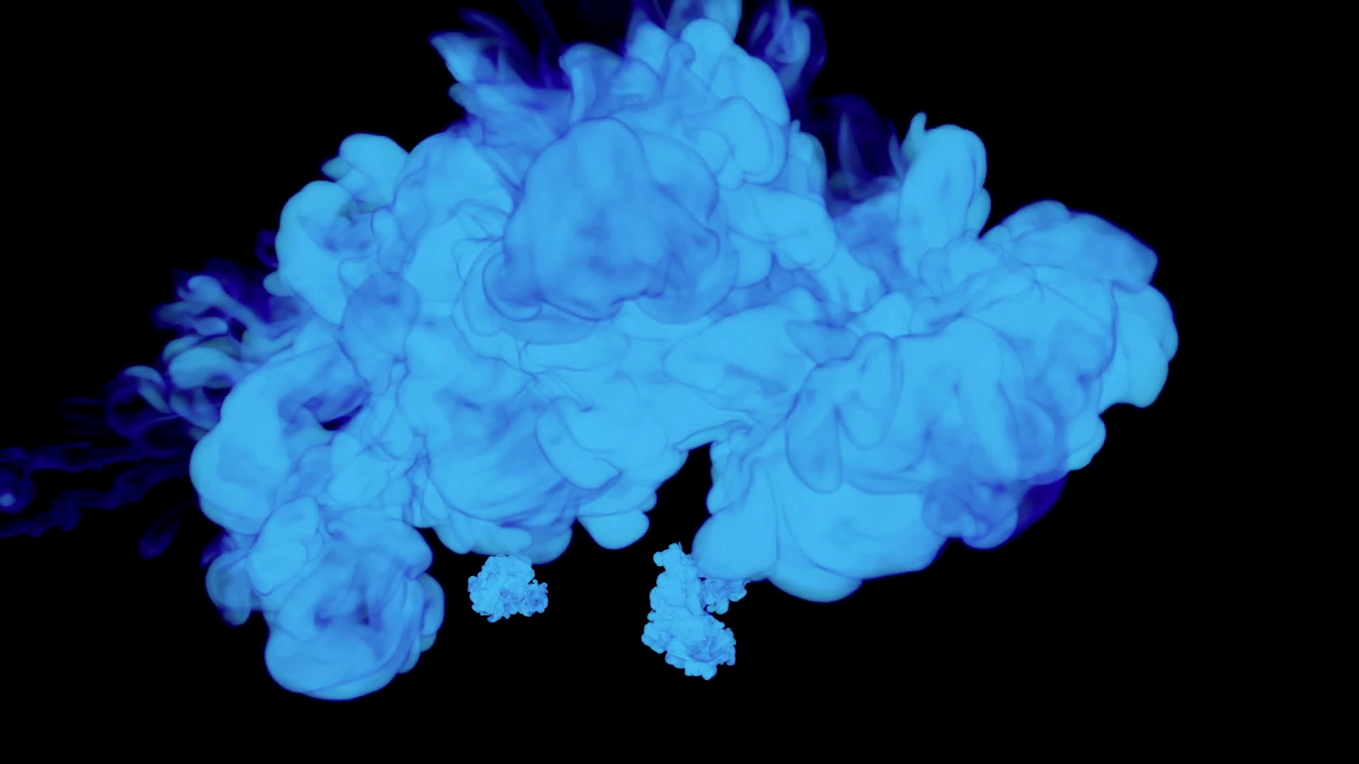 ABSTRACT BACKGROUND. BLUE SMOKE or BLUE INK IN WATER SERIES ON BLACK ...
