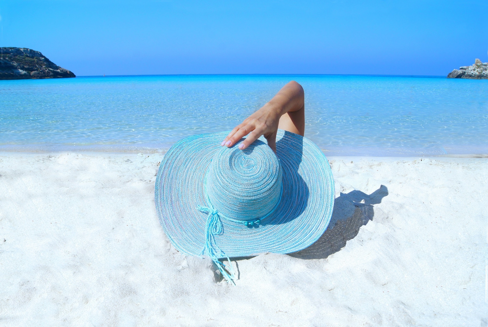 Blue Sun Hat, Beach, Blue, Female, Hand, HQ Photo