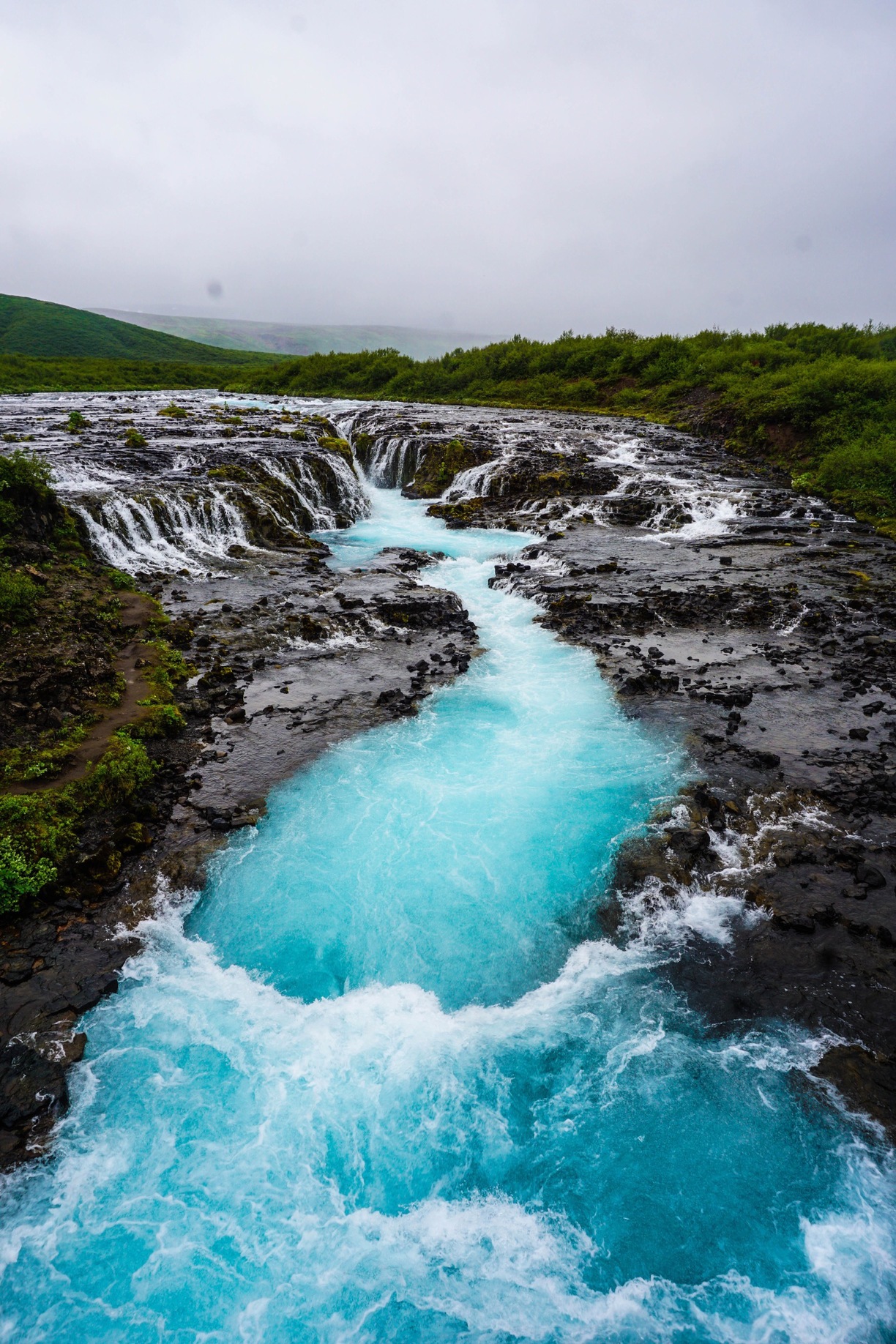 Bruarfoss waterfall, Iceland - blue waterfall , 500 m walk from...