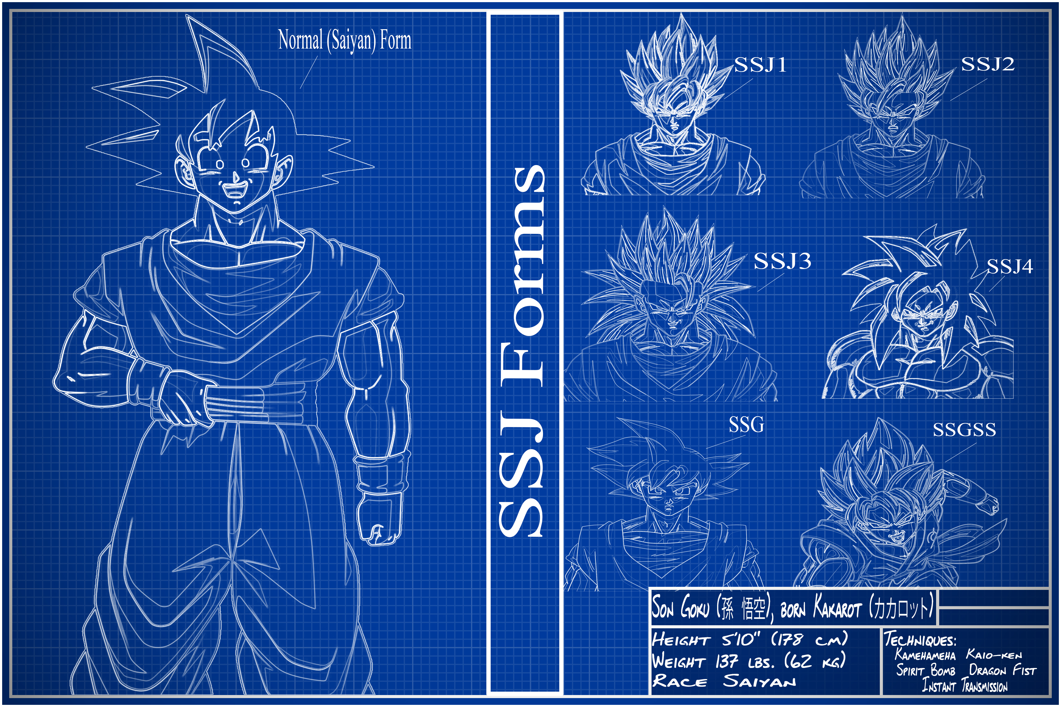 A blueprint of Goku I made in PS. : dbz