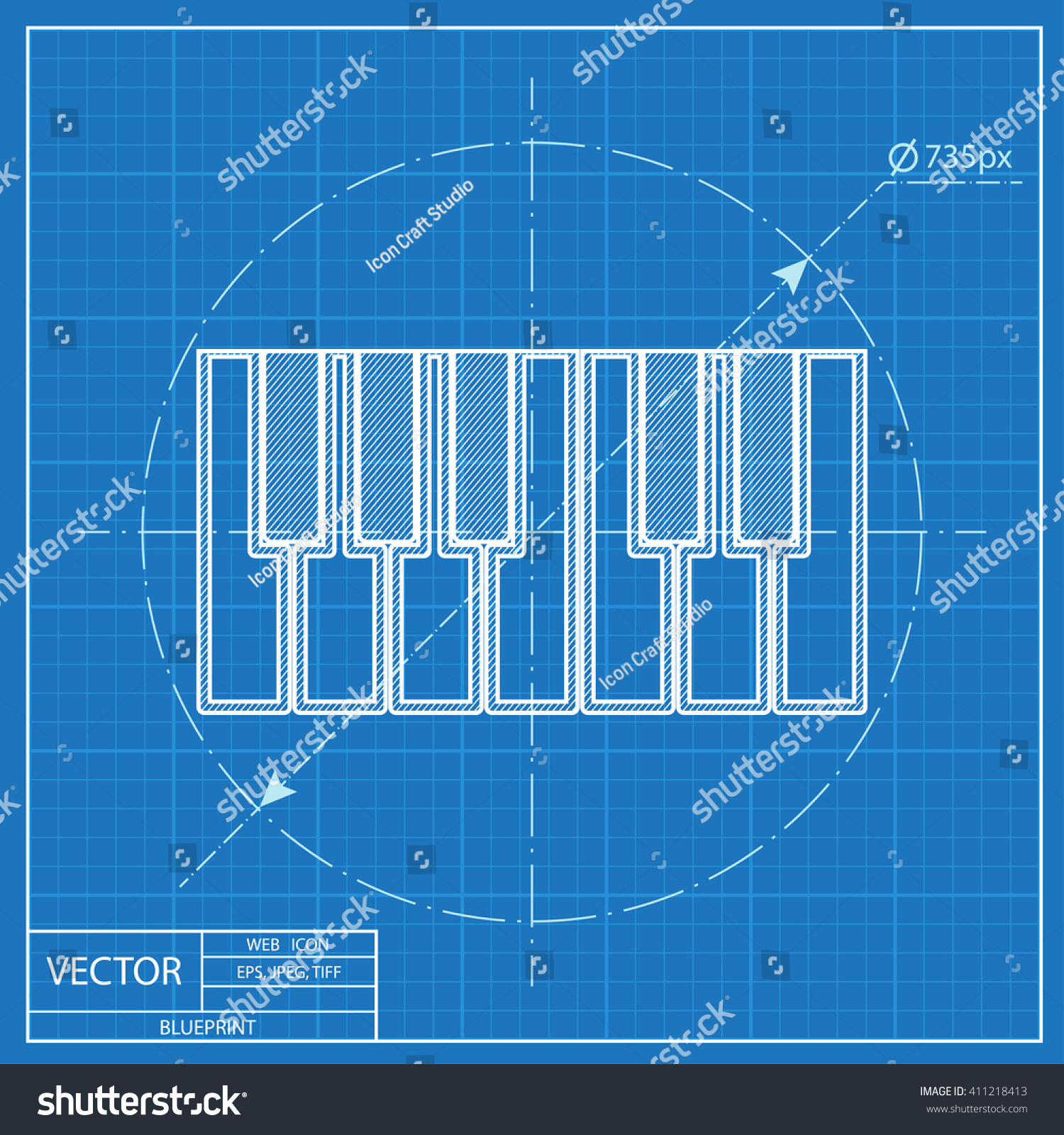 Blueprint Icon Piano Keys Stock Vector 411218413 - Shutterstock