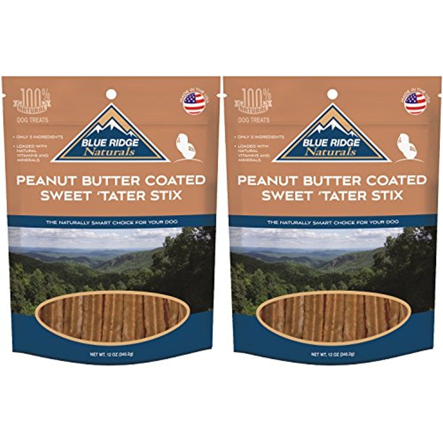 2 Pack) Blue Ridge Naturals Sweet Tater Stix - Peanut Butter Coated ...