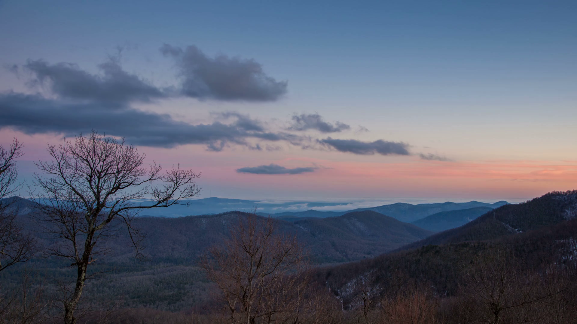 Dusk Timelapse of the Blue Ridge Mountain Landscape with Forming ...