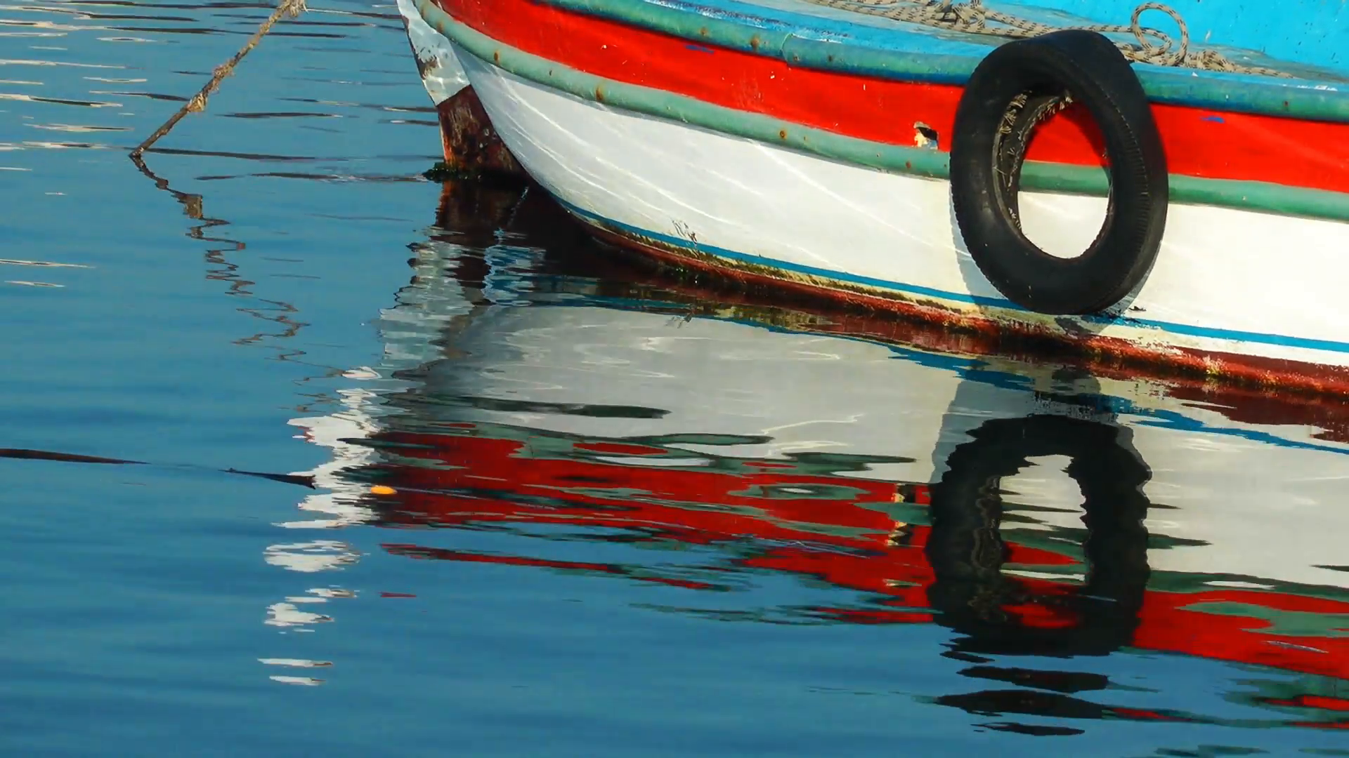 Fishing Boat and Reflection on the Water Stock Video Footage ...