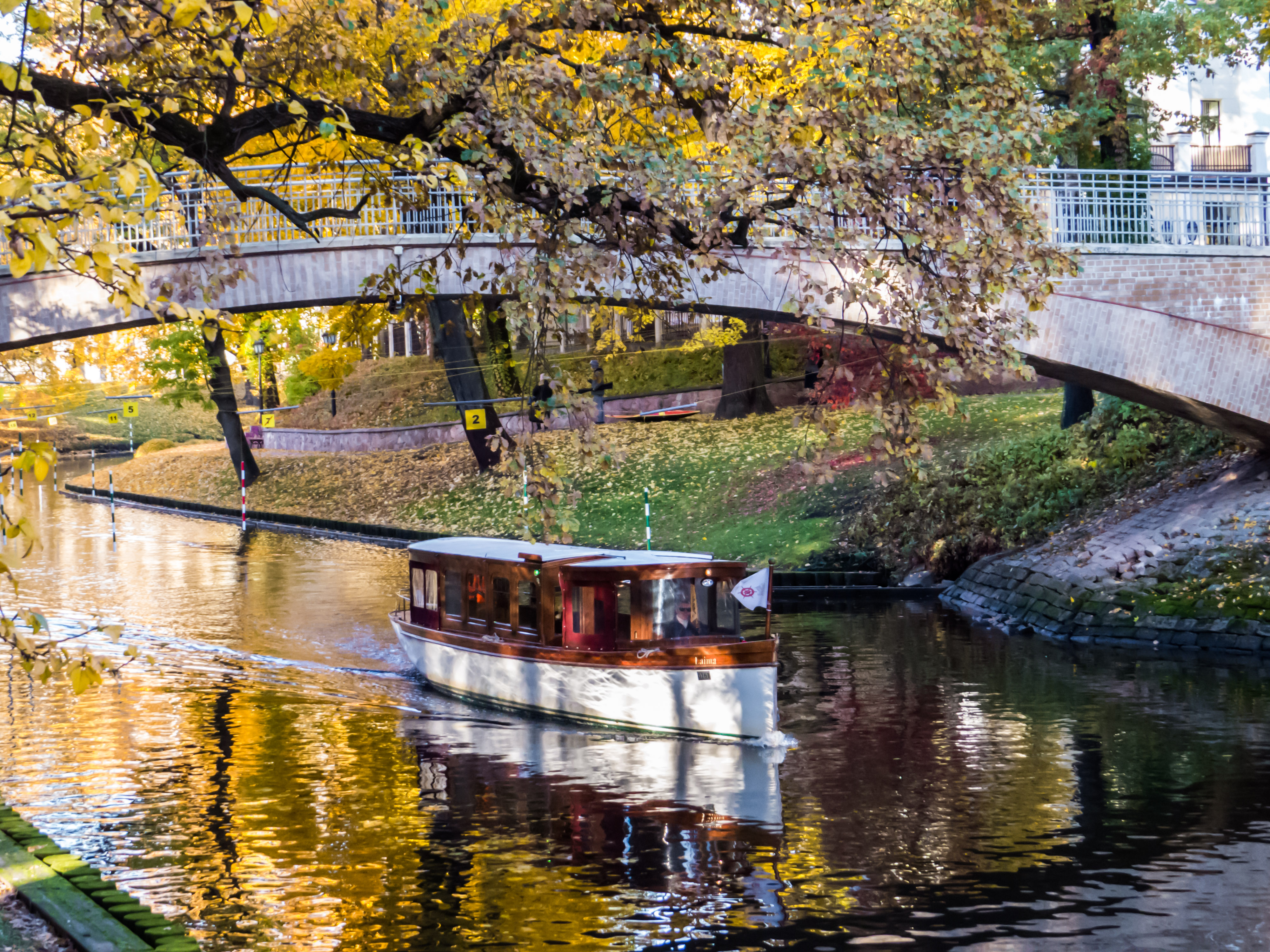 Boat under the bridge, Autumn, Love, Trees, Transport, HQ Photo