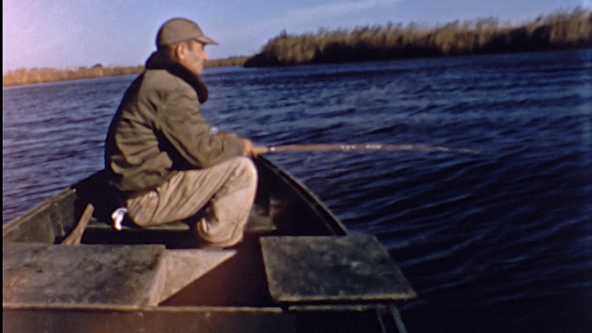1950s Man Gone Fishing Marsh Wetland in Boat Alone Vintage Old Film ...