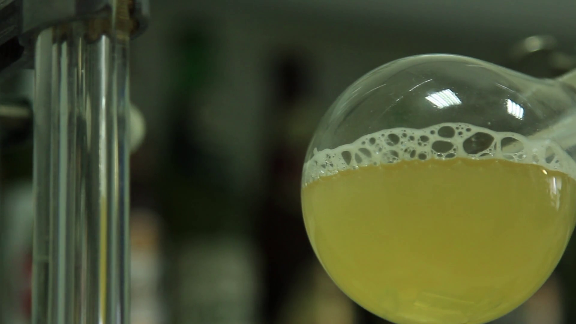 The process of solution boiling in a flask in a chemical laboratory ...