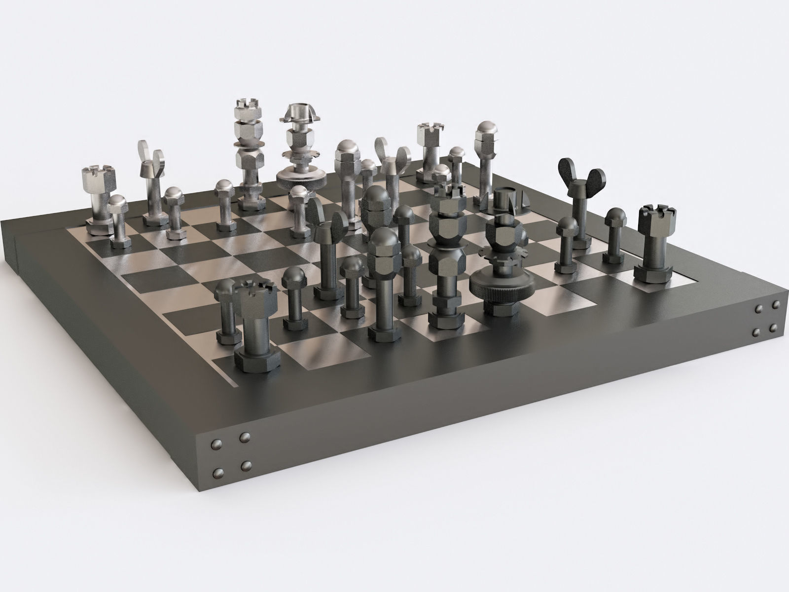 Chess of bolts and nuts 3D model | CGTrader