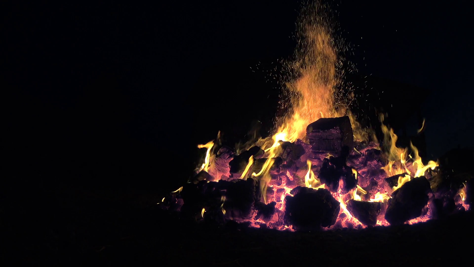 Huge Bonfire on black background, live coals, close up shot Stock ...