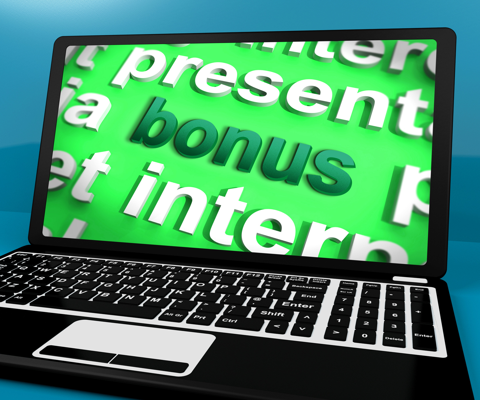 Bonus on laptop shows rewards benefits or perks online photo
