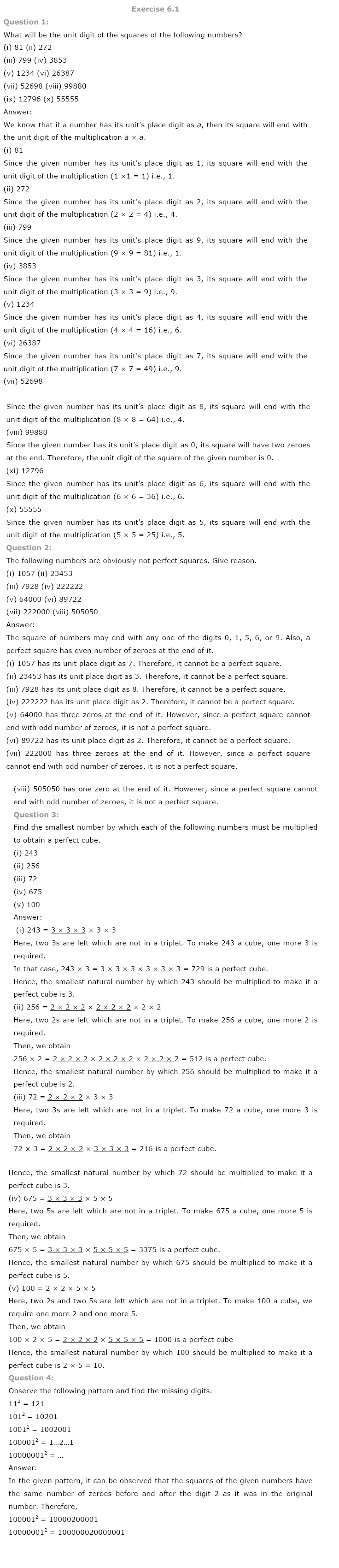 NCERT Solutions for Class 8 Maths Chapter 6 Squares and Square Roots ...