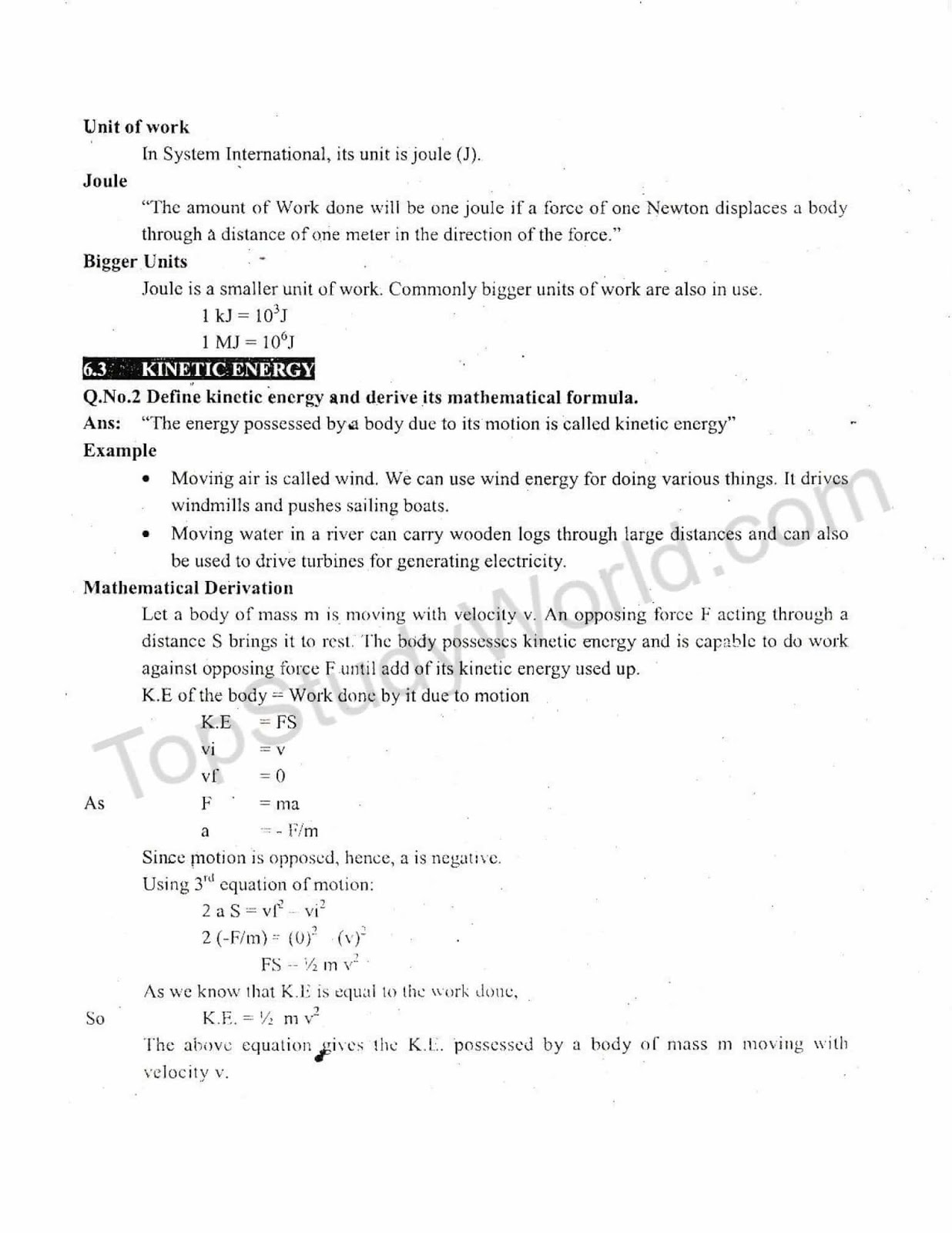 KIPS 9th Class Physics Notes for Ch# 6 Work and Energy (With PDF ...
