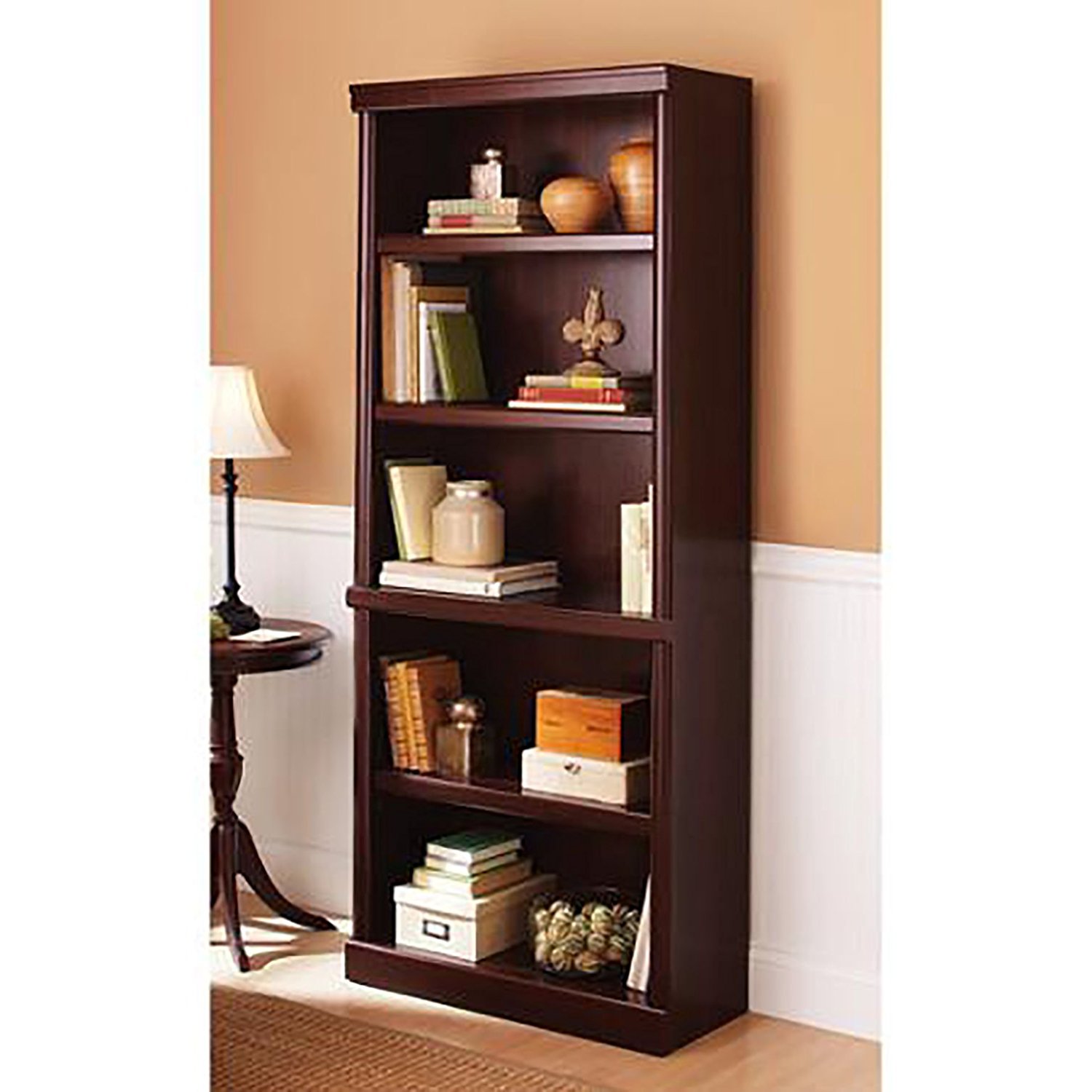 Amazon.com: 5 Shelf Cherry Bookcase Wooden Book Case Storage Shelves ...