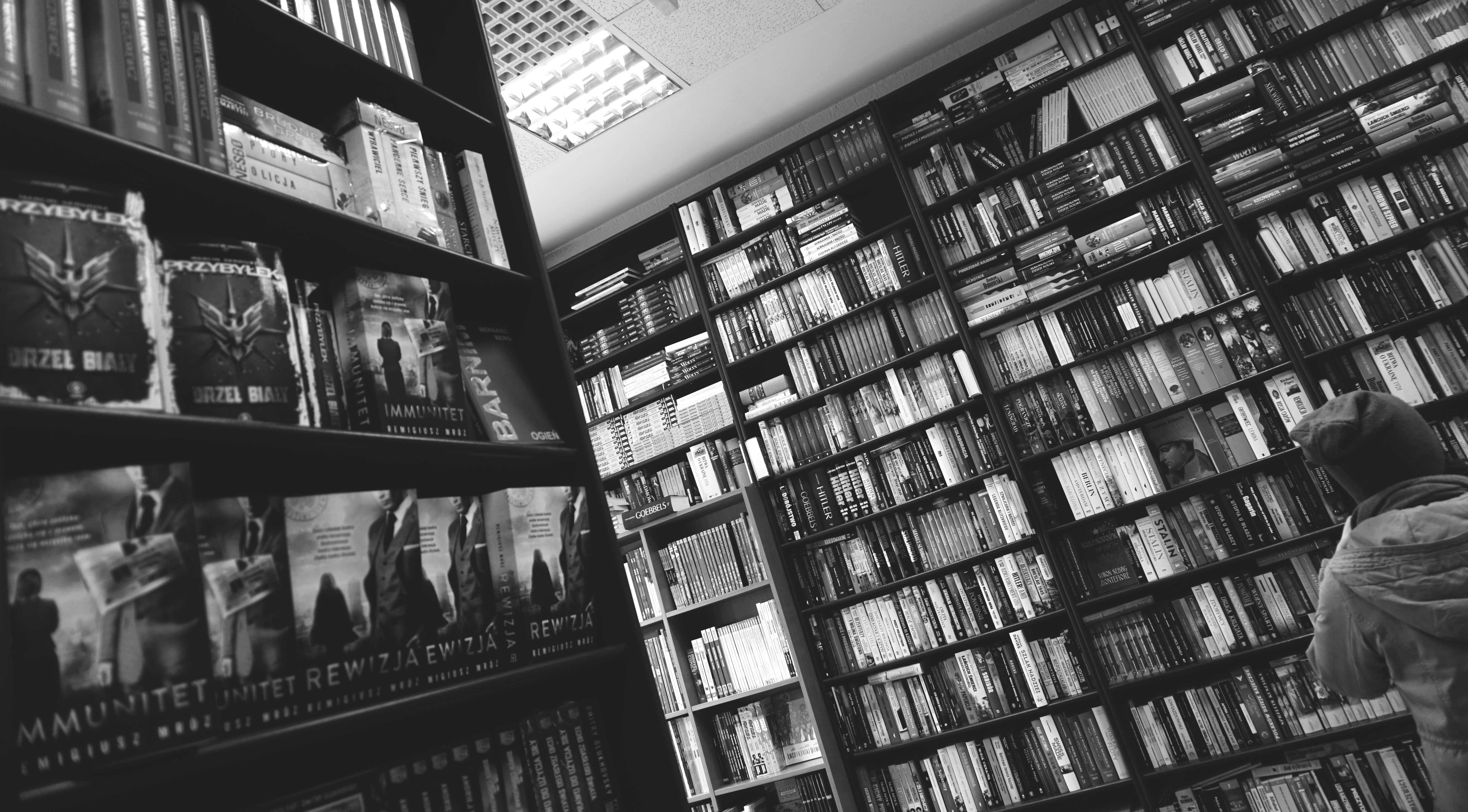 Free Photo Books On Shelves In Library Black And White