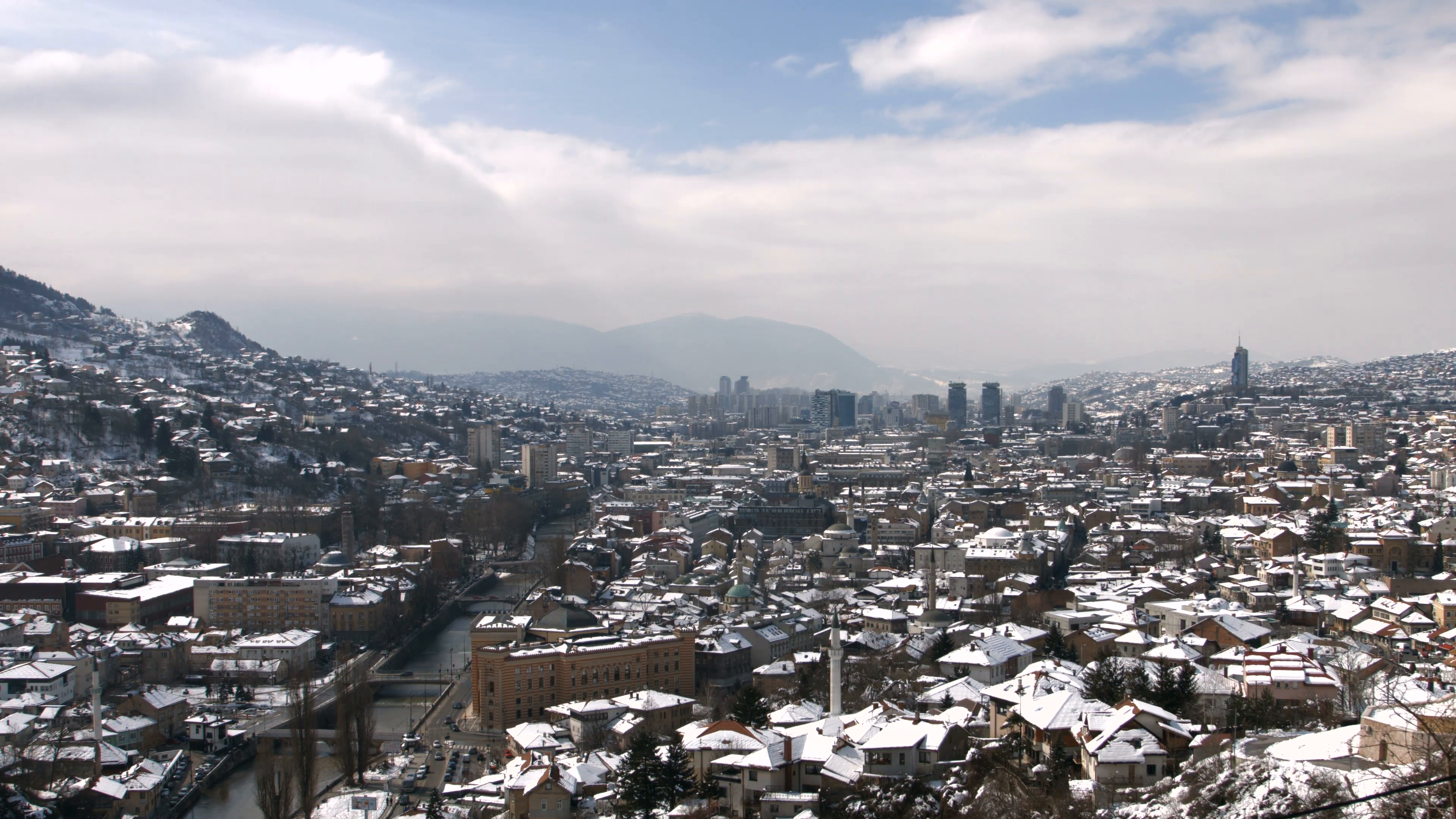 4K shot of Sarajevo, capital of Bosnia and Herzegovina under the ...