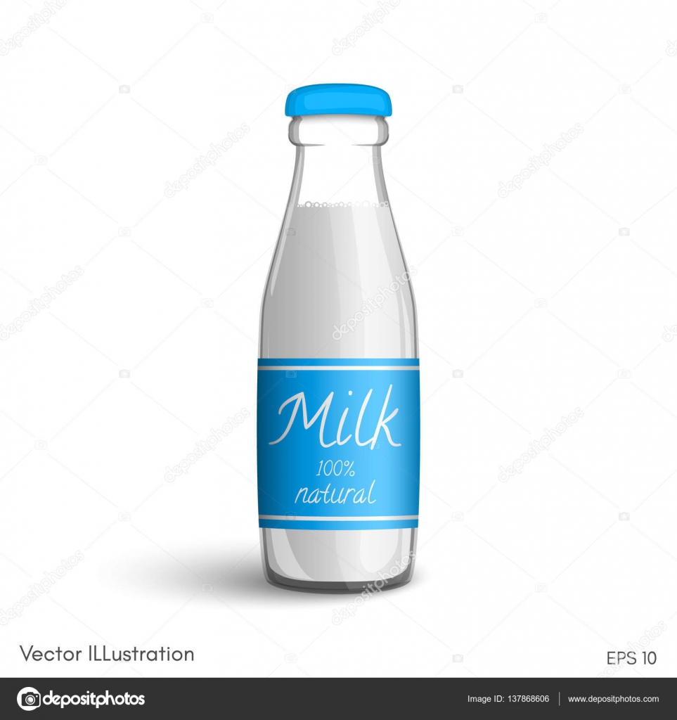 Transparent glass bottle of milk with a label — Stock Vector ...