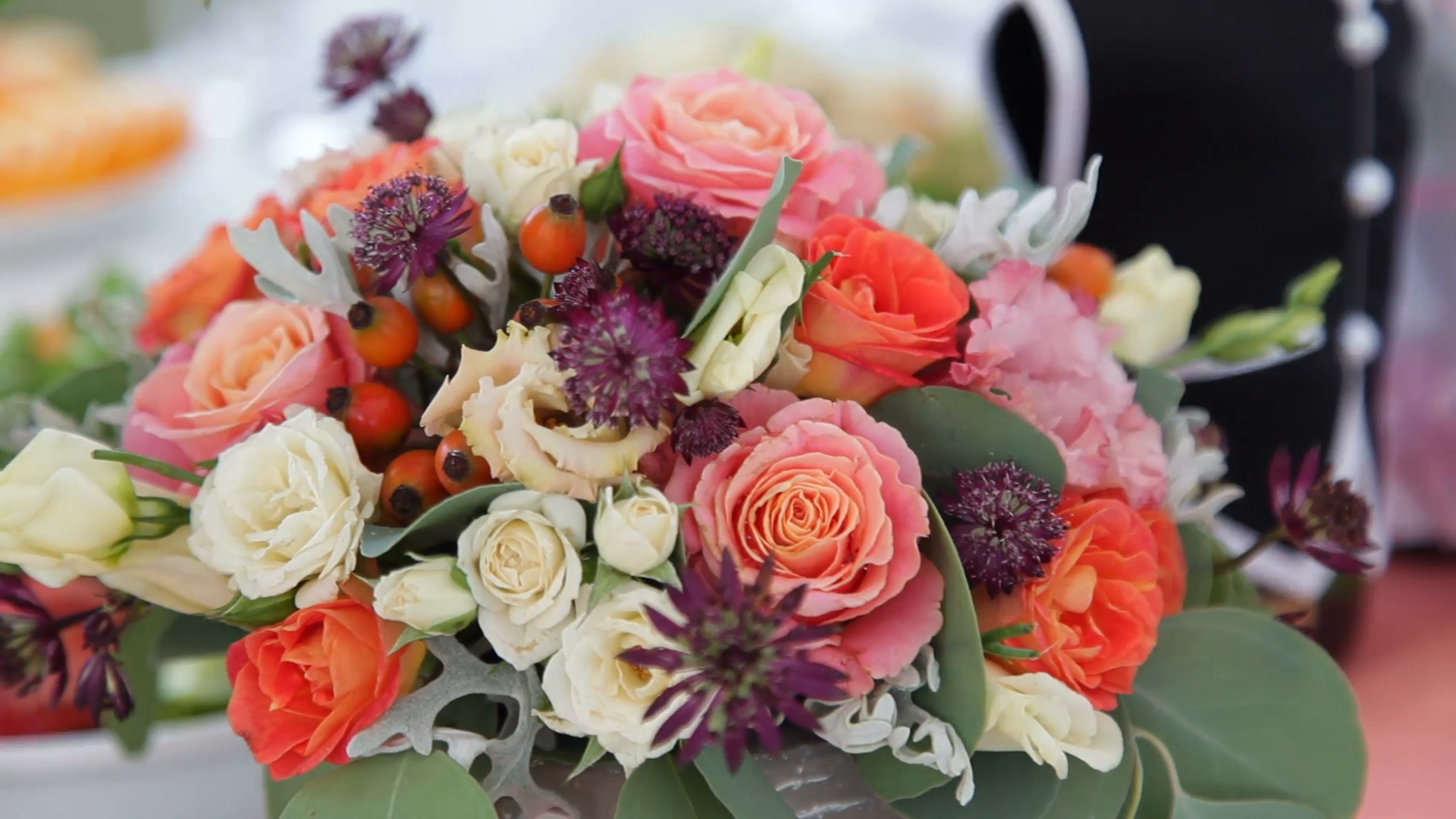 Beautiful Wedding Bouquet of Roses and Dog-roses. Stock Video ...
