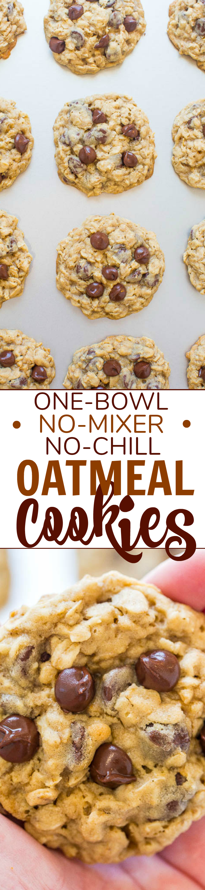 One-Bowl, No-Mixer, No-Chill Oatmeal Cookies - Averie Cooks