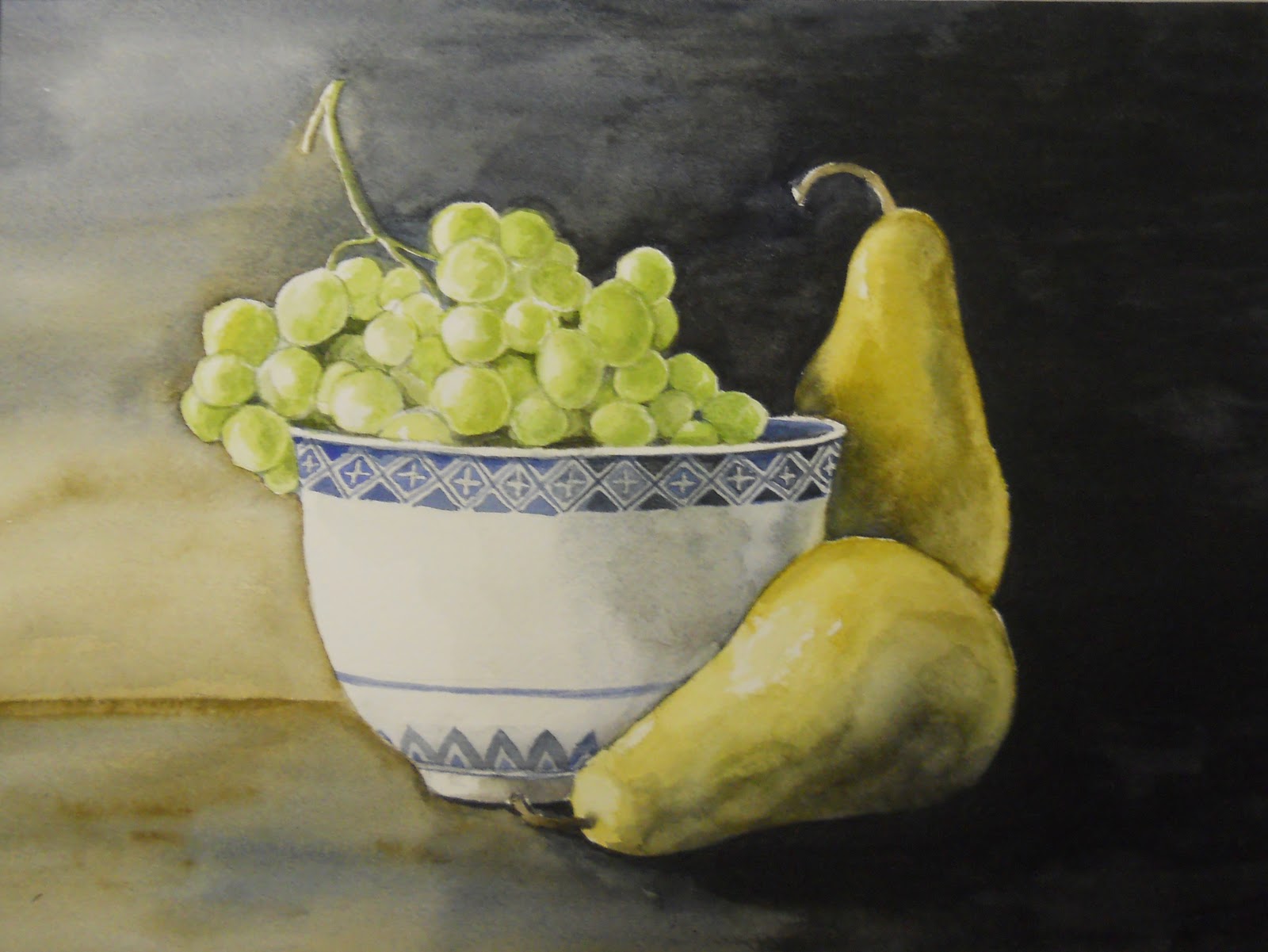 Beth Dix Art...embroidery and quilting!: Pears & Grapes in a Blue Bowl