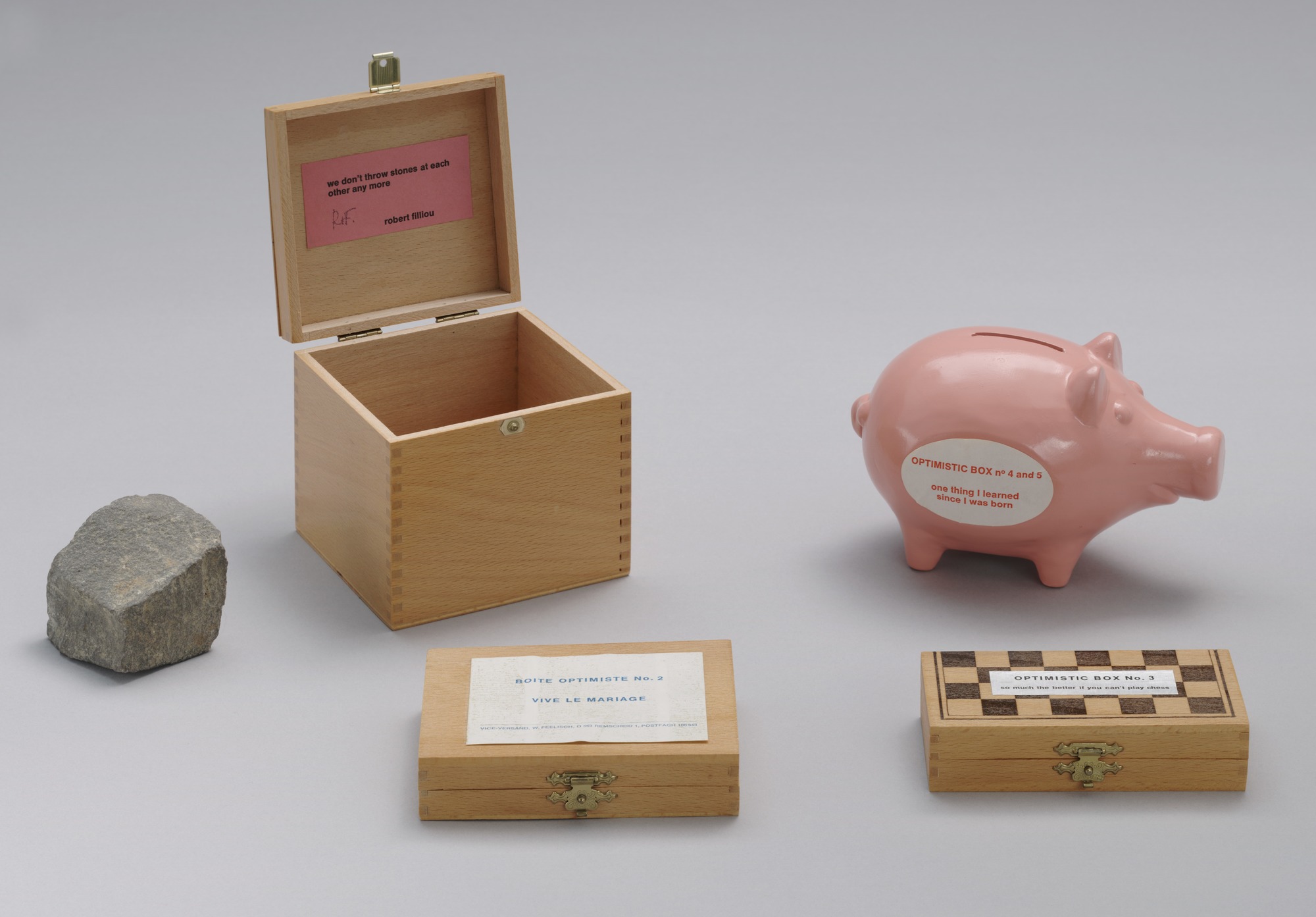 Robert Filliou. Optimistic Boxes 1-5. 1968-81 | MoMA