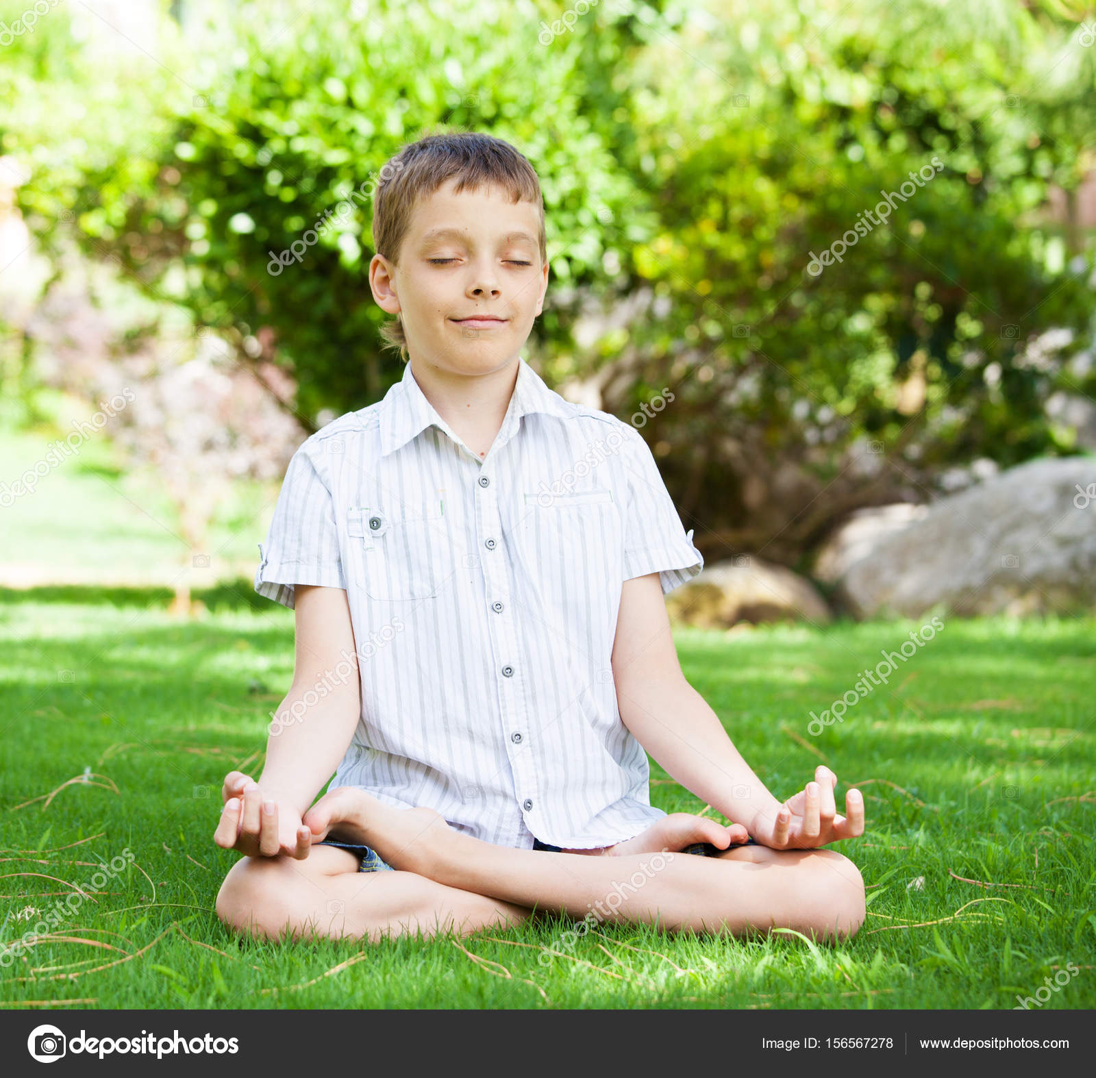 Meditation. Boy outdoors — Stock Photo © TatyanaGl #156567278