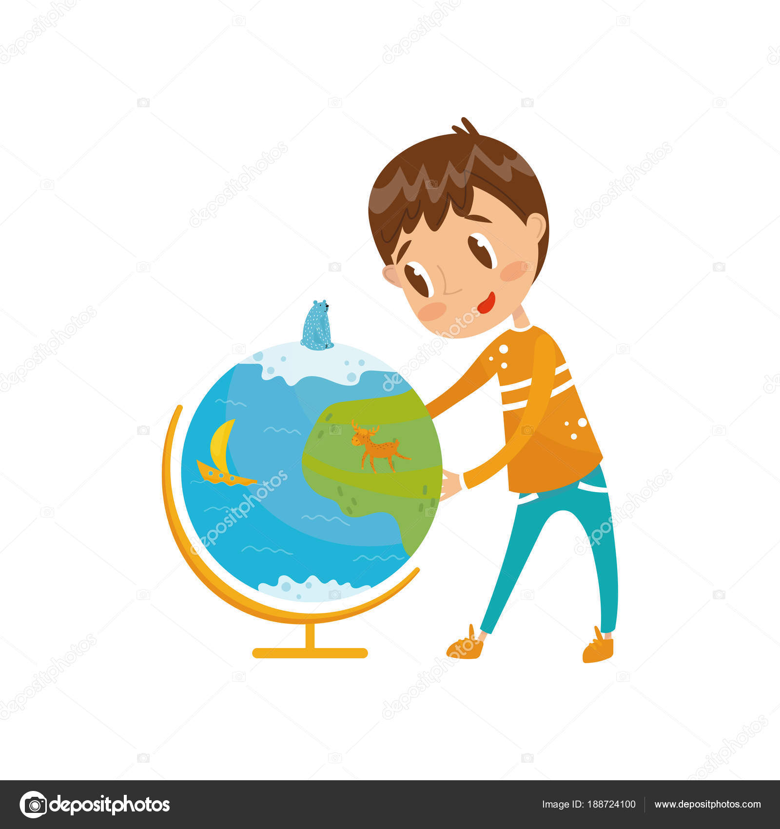 Boy learning geography with big school globe, preschool activities ...